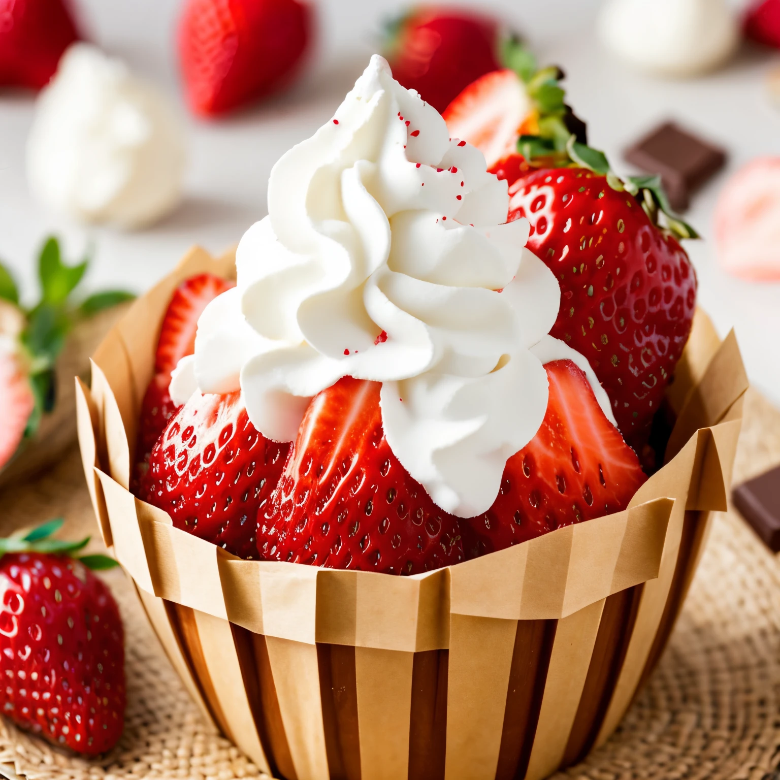 delicious strawberry cream,in a crispy cone shape, Sprinkle with chocolate, Realistic and detailed images