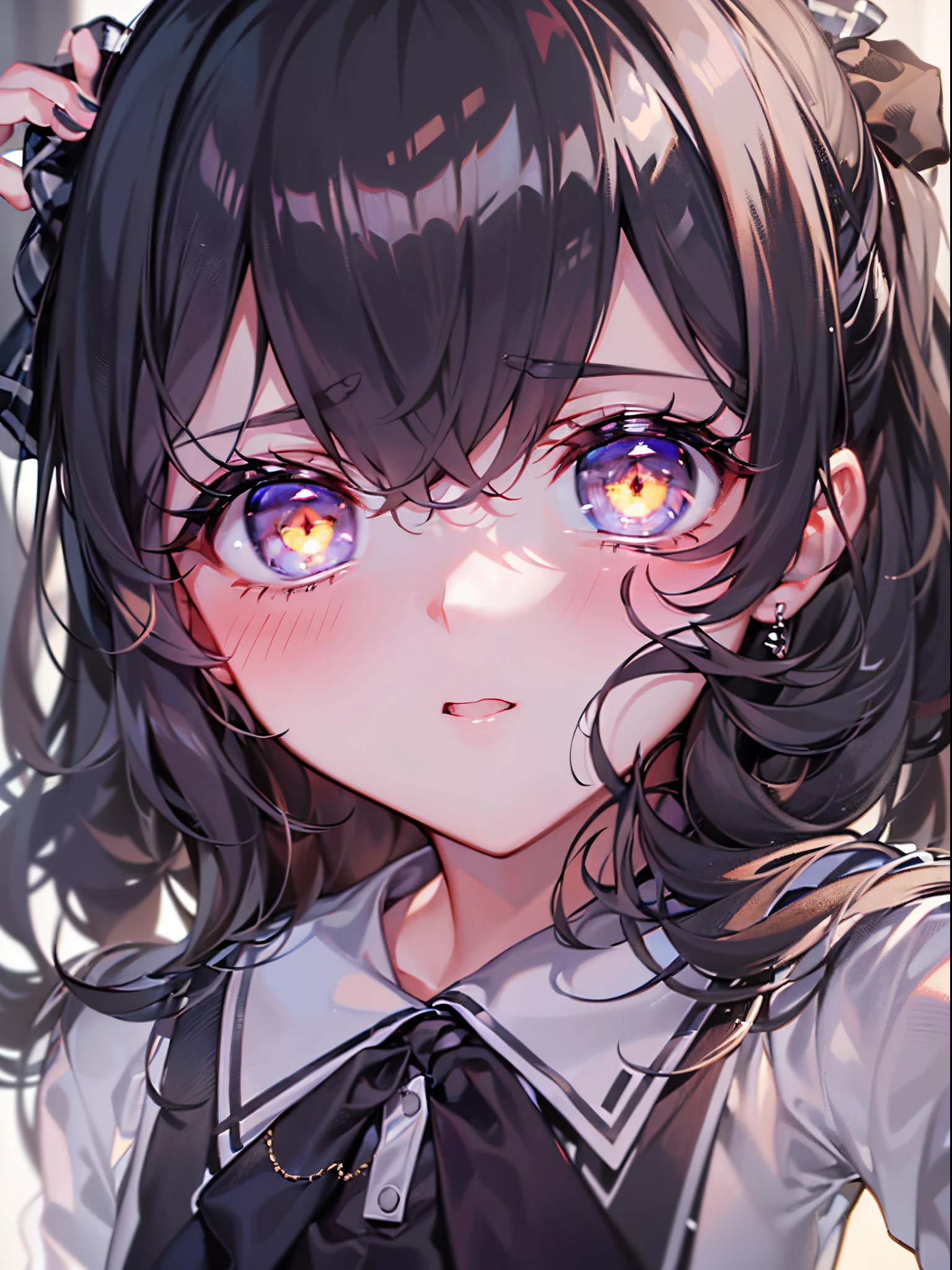 ((Finest quality)),(超A high resolution),(ultra-detailliert),(Meticulous portrayal),((Best Anime)),(Finest works of art),(Ultra-Precision Art),(The art of astounding depiction,Overwhelming depiction:1.5),(intricate and detailed art:1.6),(1 girl:1.5),Well-manicured shiny black hair:1.6,(Black eyes that hide madness:1.5), (she owns you:1.6),Possessiveness:1.8