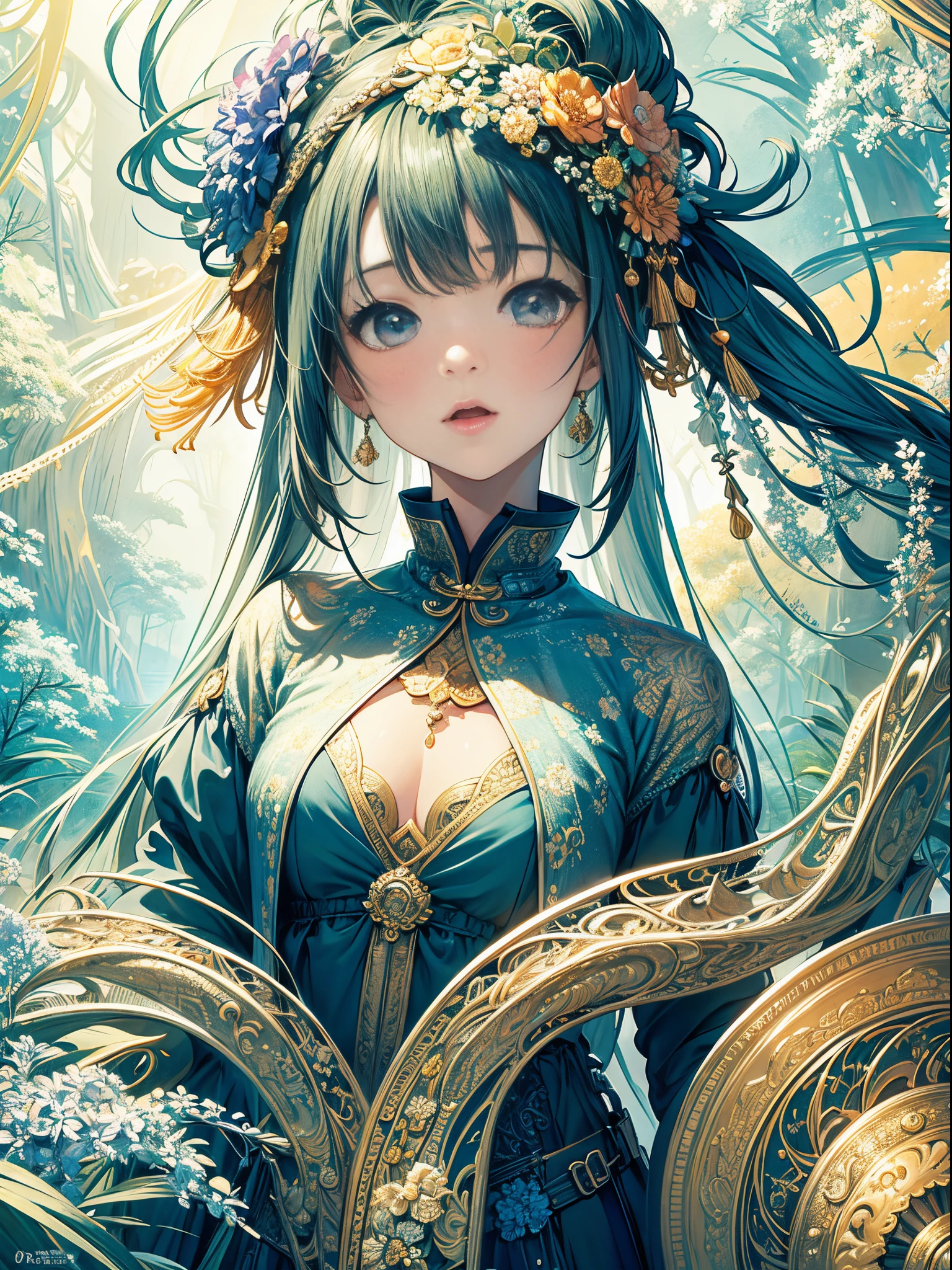 (masterpiece、top-quality、top-quality、Official art、Beautifully Aesthetic:1.2)、(1girl in)、Surprised expression、Eyes wide open、I have my mouth wide open、ighly detailed、(Fractal Art:1.3)、colourfull、highestdetailed