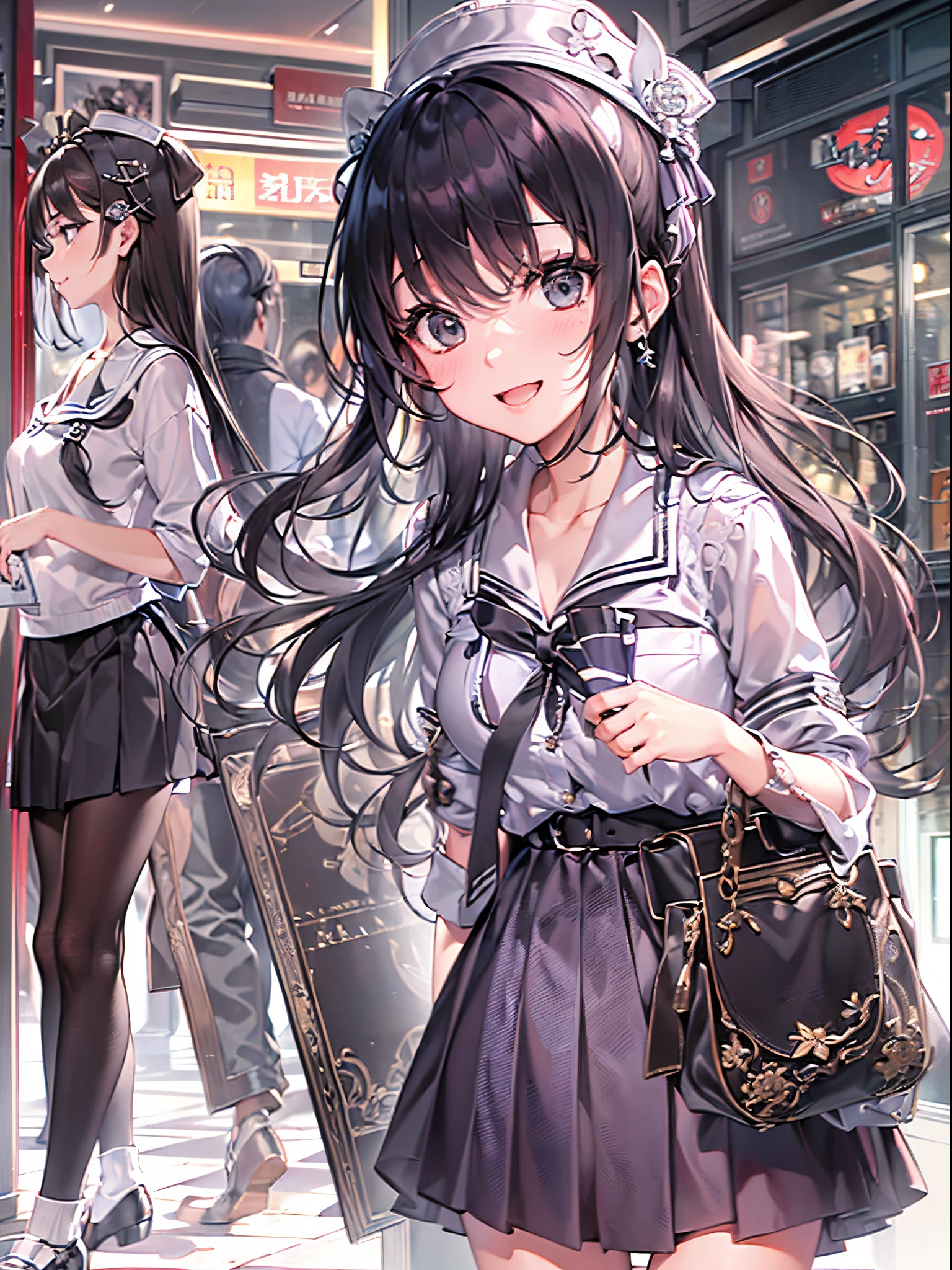 ((Finest quality)),(超A high resolution),(ultra-detailliert),(Meticulous portrayal),((Best Anime)),(Finest works of art),(Ultra-Precision Art),(The art of astounding depiction,Overwhelming depiction:1.5),(intricate and detailed art:1.6),(1 girl:1.5),Well-manicured shiny black hair:1.6,(Black eyes that hide madness:1.5),A smile that hides madness:1.6, (she wants to possess you:1.6),Possessiveness:1.8