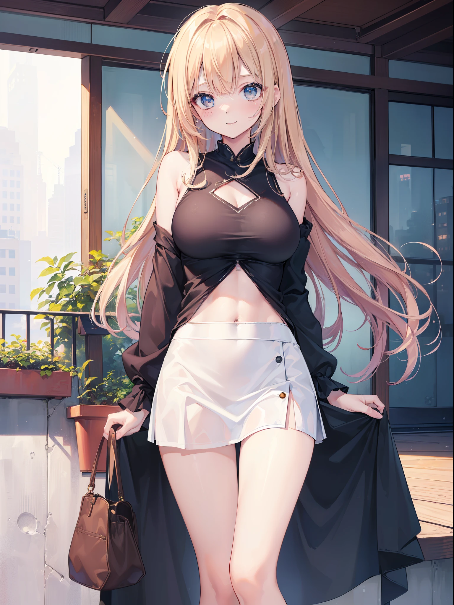 (((masterpiece))), ((best quality)), detailed, thighs, 2 girls,, multiple girls, panda ears, animal ears, long hair, skirt, blonde hair, white hair, zettai ryouiki, bear ears, big, holding, cup, heterochromia, cleavage, smile, looking at viewers, thighs, bare shoulders, off-the-shoulder, skindentation, blurry background