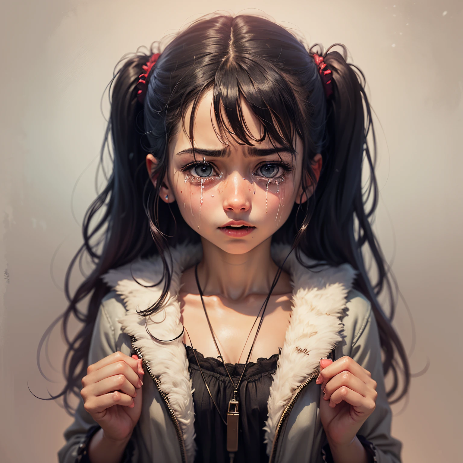 A girl crying in a binary dark background --auto --s2