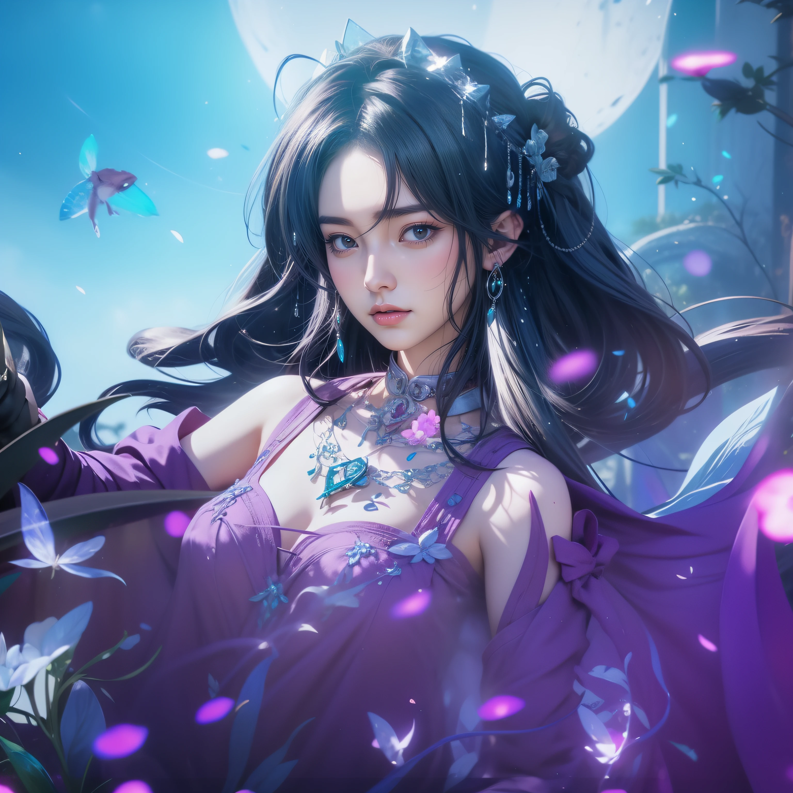 anime girl with long hair and purple dress surrounded by flowers, artwork in the style of guweiz, fantasy art style, 2. 5 d cgi anime fantasy artwork, guweiz, by Yang J, trending on cgstation, g liulian art style, fanart best artstation, chinese fantasy, 8k high quality detailed art, anime fantasy illustration