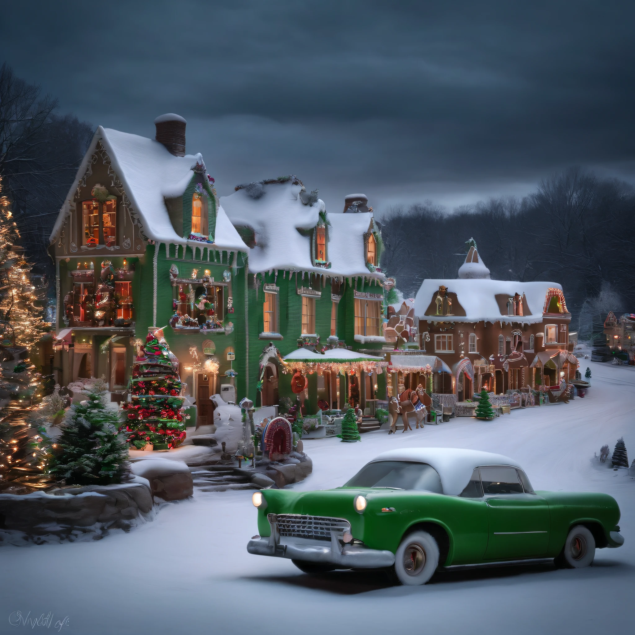 There lived a lonely guy on the top of the mountain,Everyone knows him as the green-furred Grinch。, There a beautiful gingerbread town at the foot of the mountain,Whoville. As the town of Whoville rejoices and prepares for Christmas, The Grinch about to ruin it for everyone.