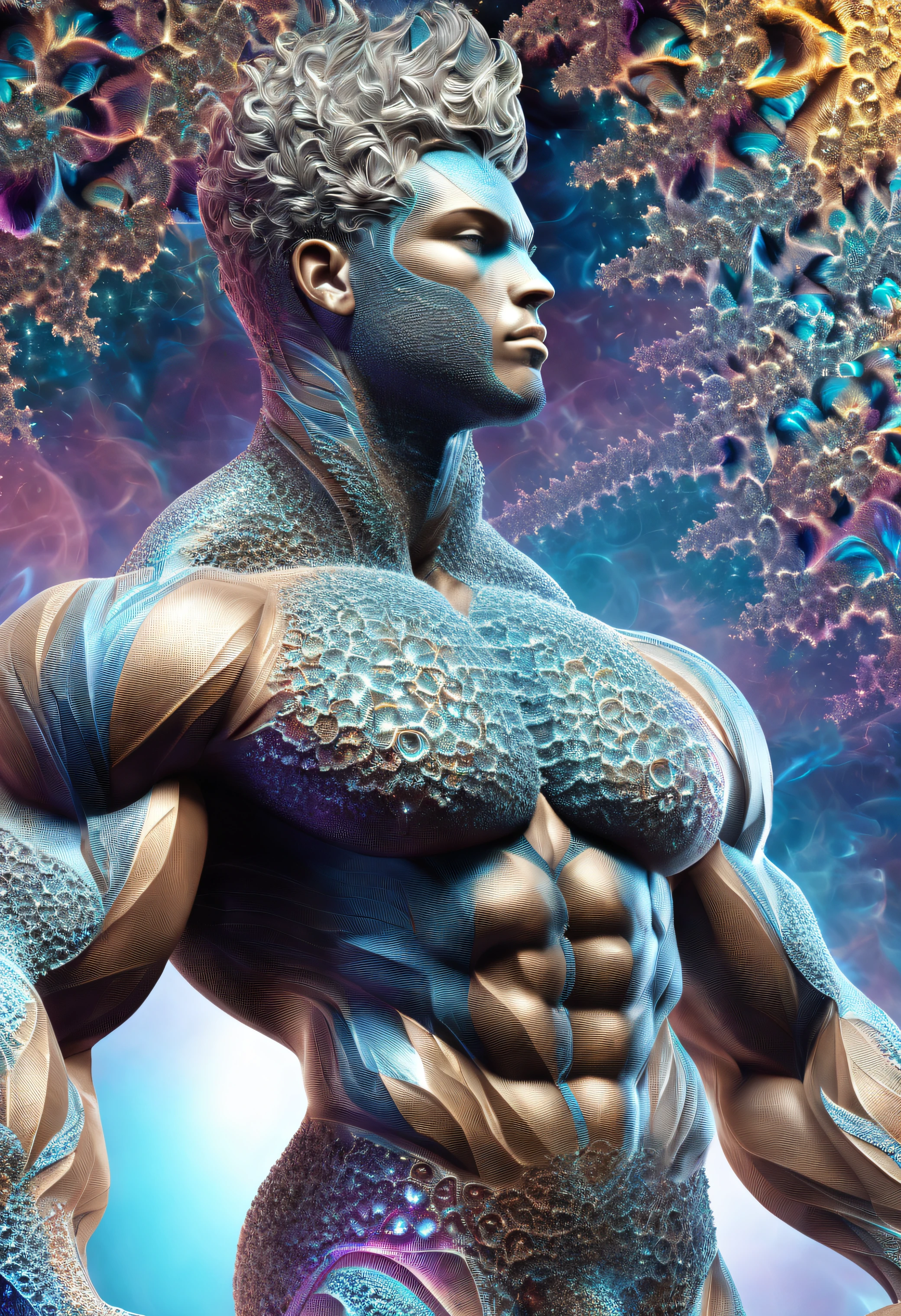 (​masterpiece、top-quality、top-quality、Official art、Beautifully Aesthetic:1.2)、1 body builder、(full body Esbian:1.3), nffsw, diamonds and beautiful muscles、Muscles are heaving、ighly detailed、(Fractal Art:1.3)、colourfull、highestdetailed