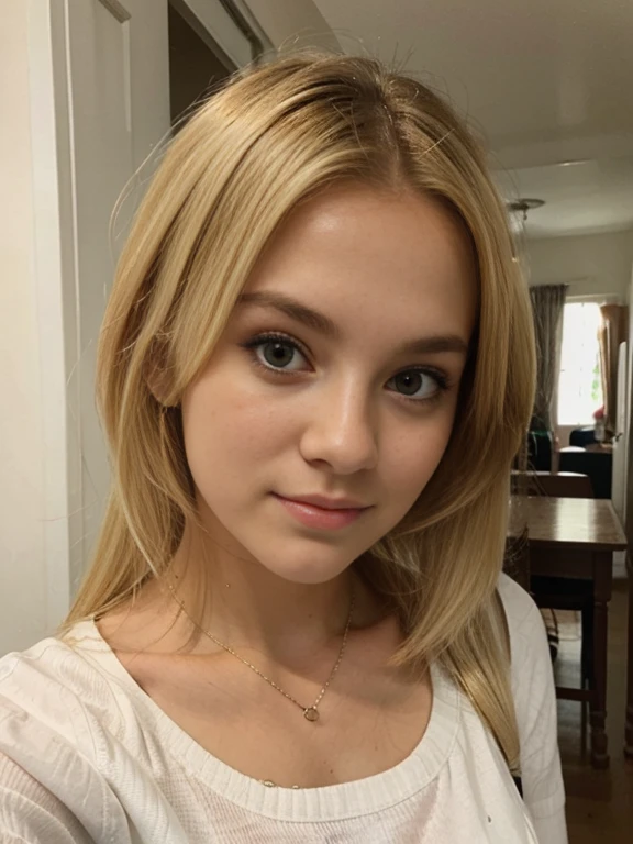 Blonde cute girl selfie look