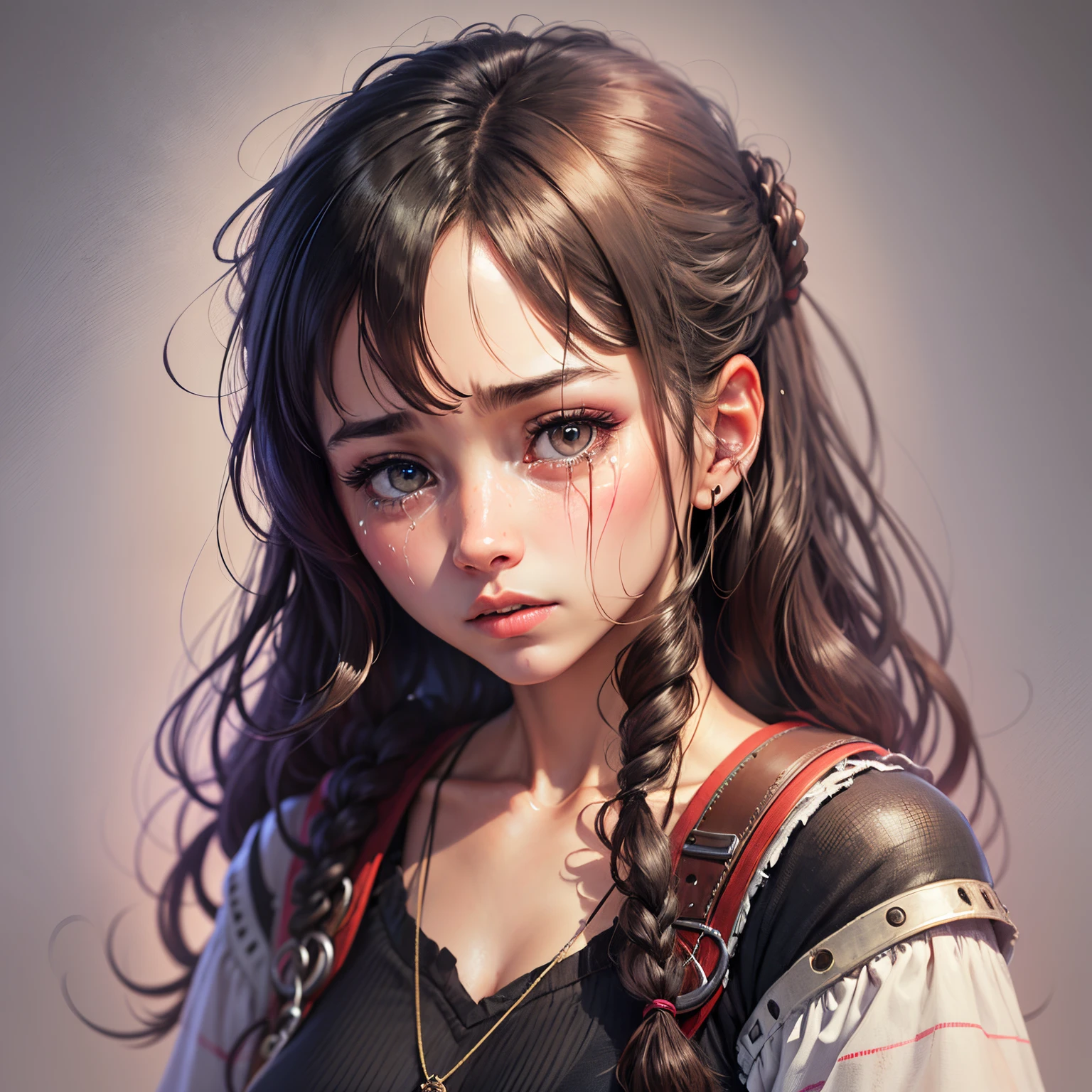 A girl crying in a binary dark background --auto --s2