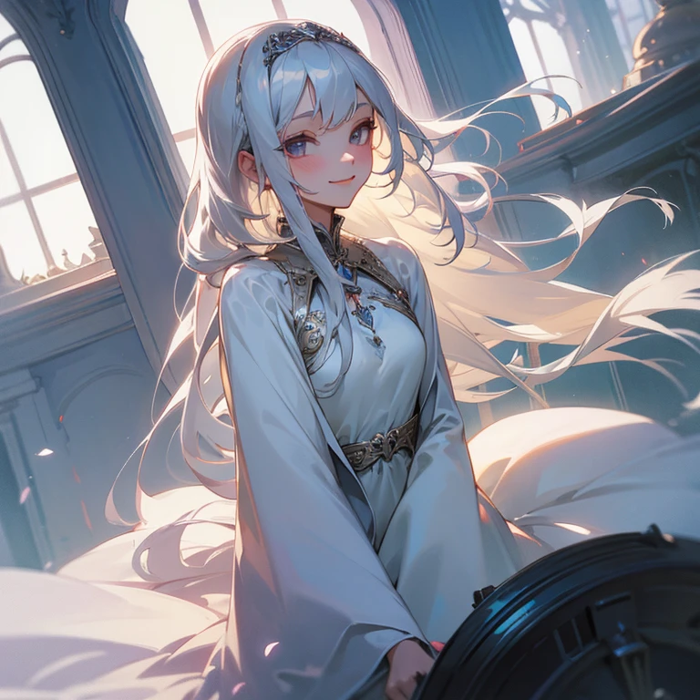 My fair lady&#39;s avatar，Pure and cute beautiful girl，Long, straight silver-white hair，Reddish face，Smiling lips，Special healing