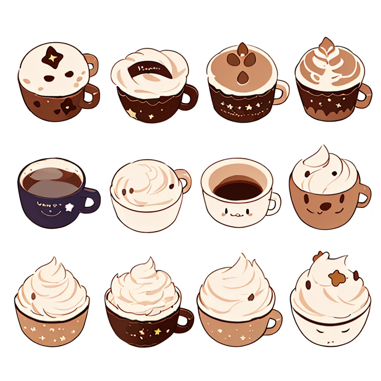 1sticker, a sticker, (Cute, coffee), Stars, White background, No background, Background, Minimal, Cute, Tiny, pastel color, Vector style, no gradien,