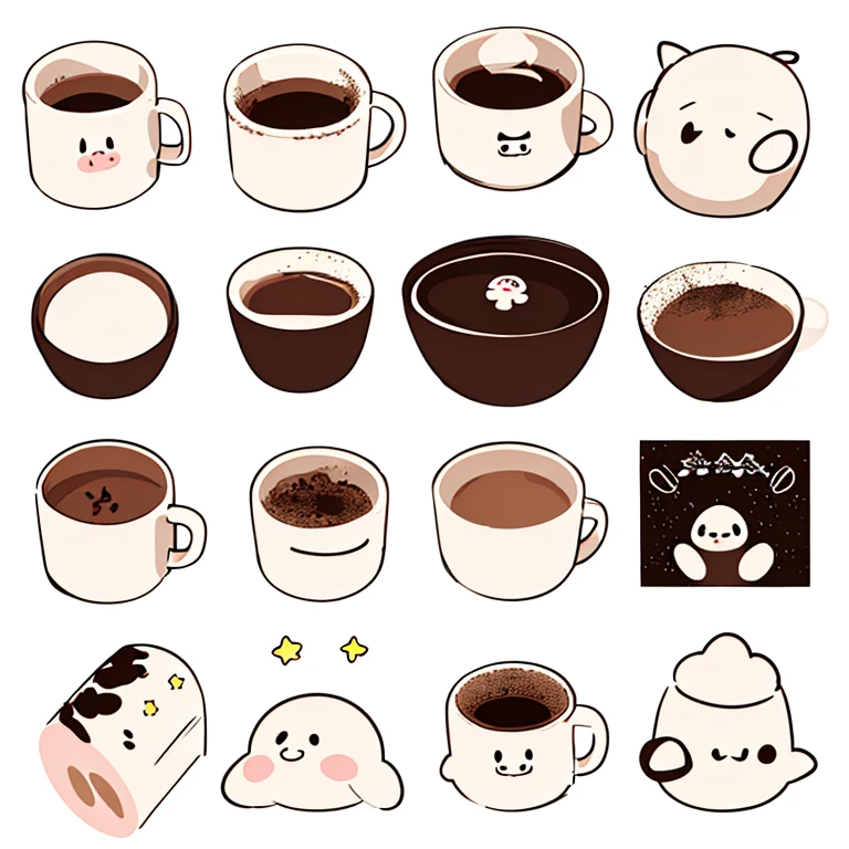 1sticker, a sticker, (Cute, coffee), Stars, White background, No background, Background, Minimal, Cute, Tiny, pastel color, Vector style, no gradien,