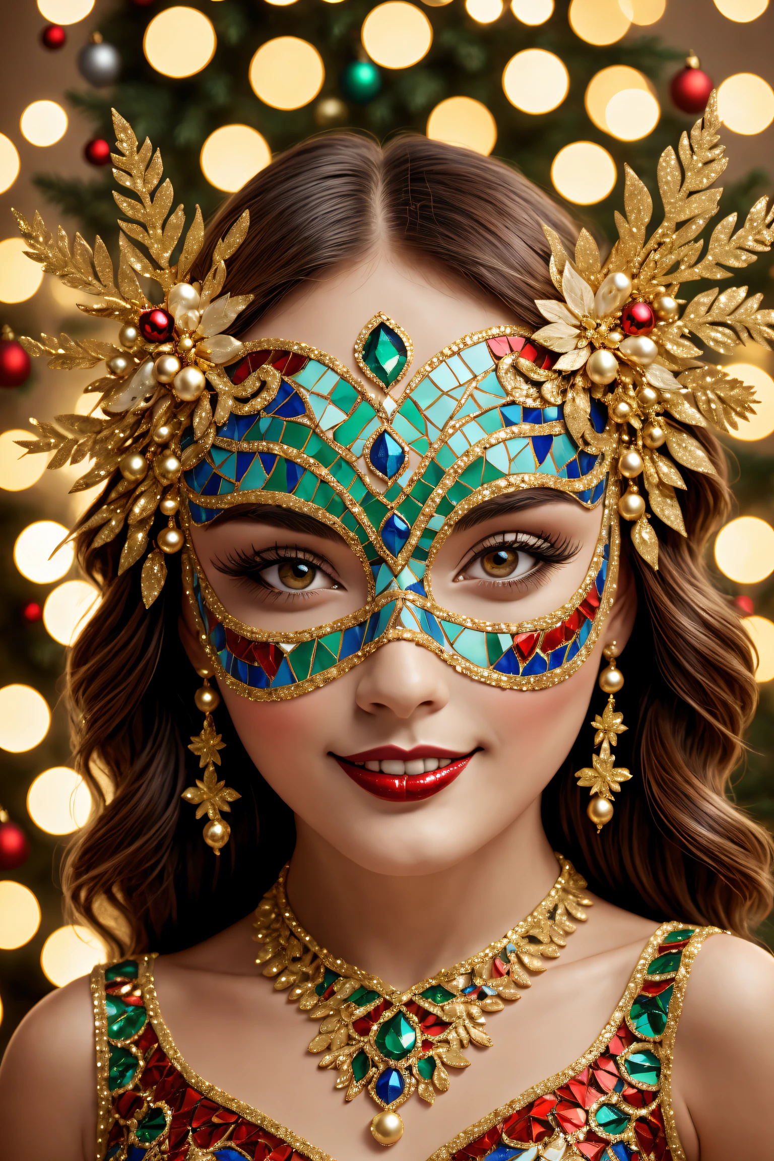 (Mosaic Christmas mask),one-girl,