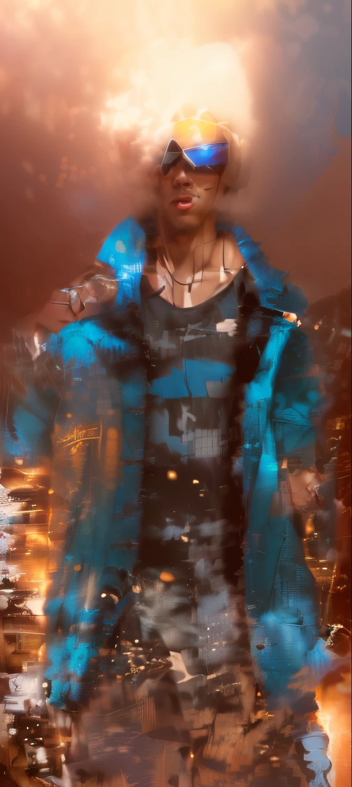 arafed man in a denim jacket and sunglasses standing on a sidewalk, inspired by Zhu Da, hyung tae, looking heckin cool and stylish jc park, wearing a jeans jackets, bao pham, by Byron Galvez, quy ho, inspired by Byron Galvez, ryan jia, with sunglass, phong shaded, rick dai, profile pic