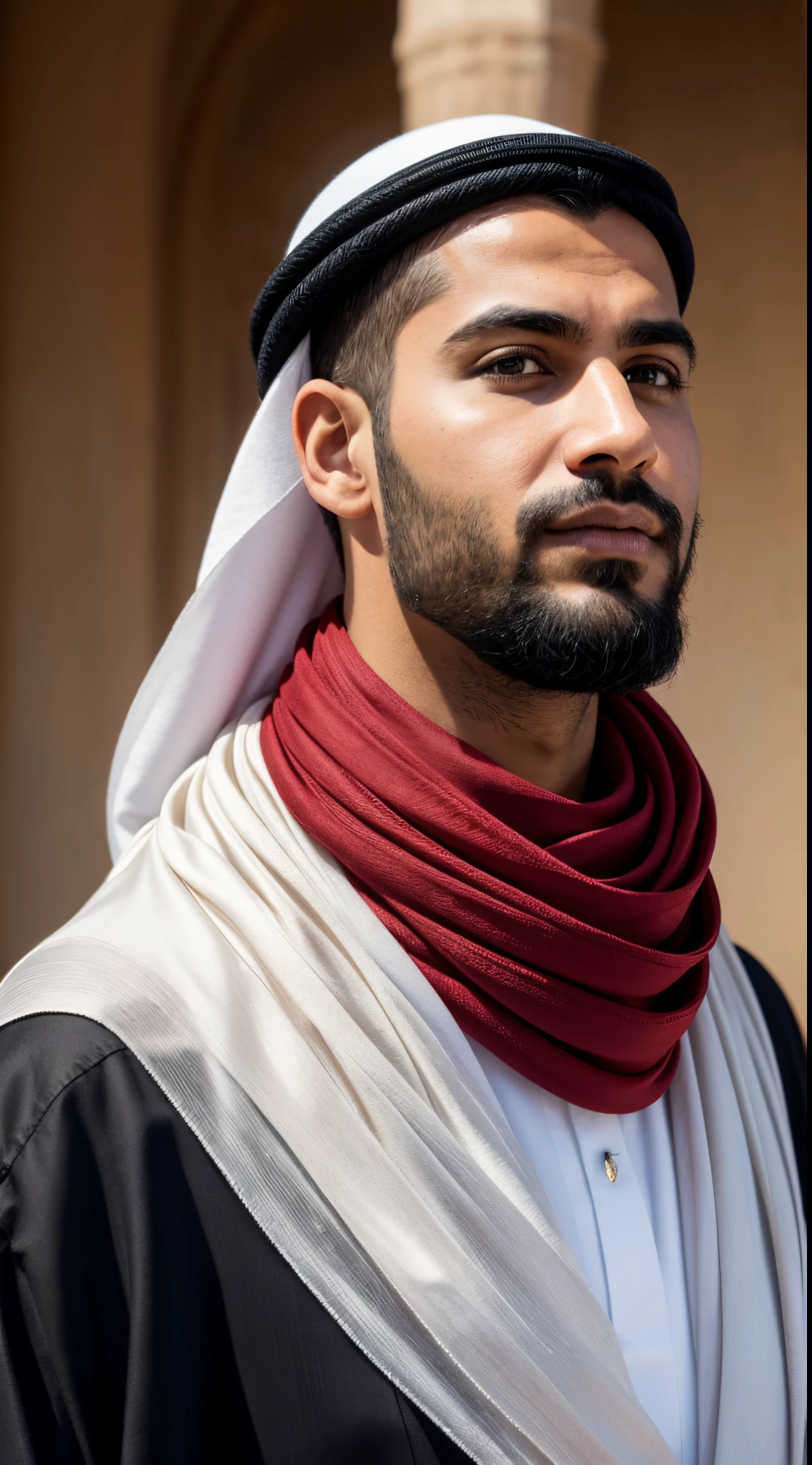 arafed man in a black shirt and a red and white scarf, arab man, arab ameera al taweel, ceo, arab ameera al-taweel, mohamed chahin, portrait of bedouin d&d, sheikh, captured on canon eos r 6, saadane afif, arab man light beard, profile portrait