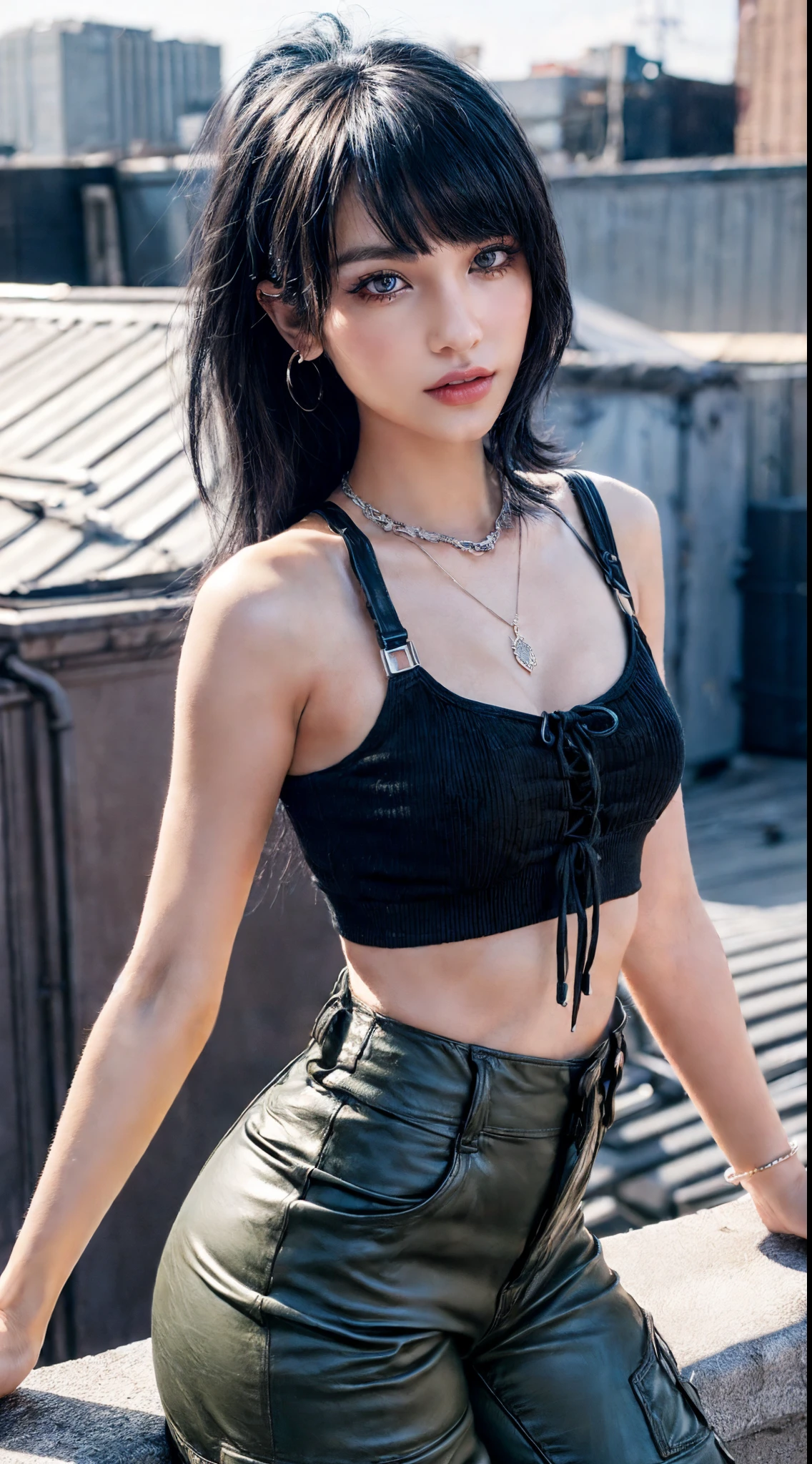 Plaid skirt, black choker