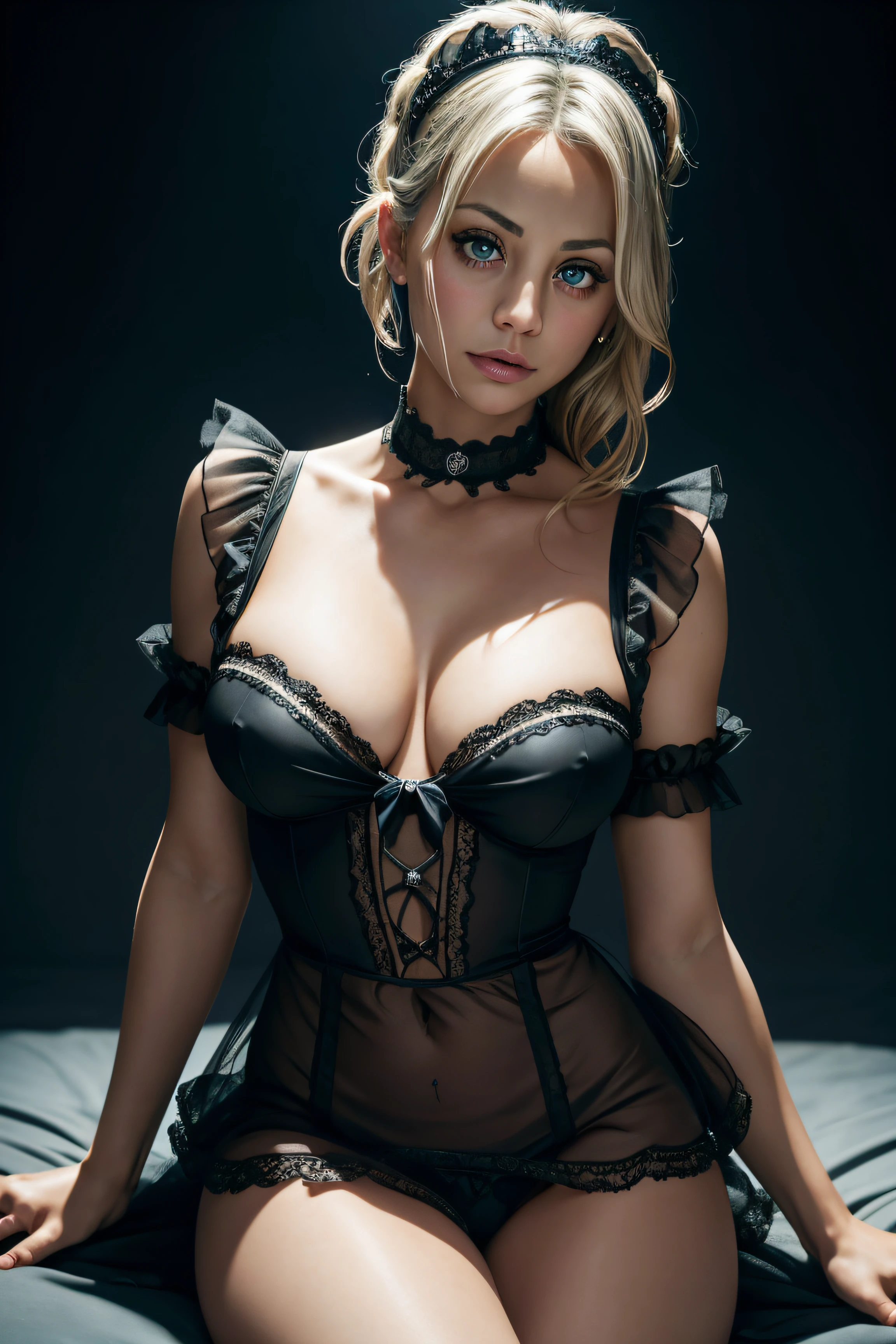 Kaley Cuoco, wearing disney french maid sexy clothes transparent. professionally retouched, soft lighting, realistic, smooth face, perfect eyes, sharp focus on eyes, 8 k, high definition, insanely detailed, intricate, elegant. in a piramid background.