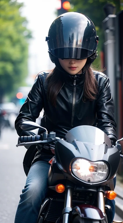 the motorcycle,without showing face,Female rider wearing helmet and mask
