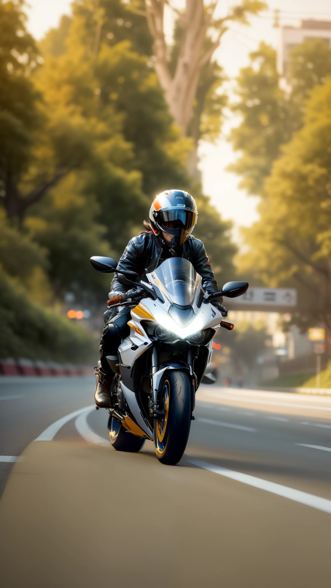 (hiperrealisme:1.1),(detail:1.2)8k,korea boy,wear helmets fullface, bokeh ,riding a motorcycle down a street with a helmet fullface, picture of a female biker, riding a motorcycle, riding a futuristic motorcycle, motorbiker, biker, photoshot, riding on the road, picture of a male biker, riding a motorbike, riding a motorbike down a street, speeding on motorcycle, front on, motorcycle, photo - shot