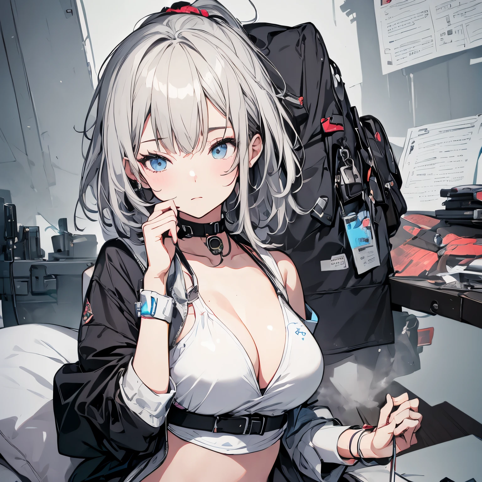 【Highest Quality, masutepiece】 [girl, Manteau, expressioness, front facing, glay hair, Slender beauty,straight haired, short hair ,Upper body] no smile,
