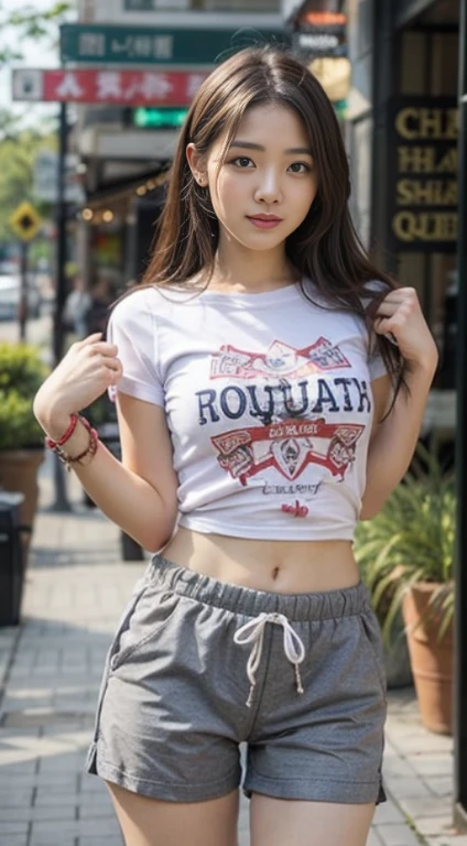 ((Best Quality, 8K, Masterpiece: 1.3)), Fat Body Beauty: 1.4, Chinese Beauty, Busty: 1.6, Rounded Thighs: 1.6, Long Hair, Highly Detailed Face and Skin Texture, Delicate Eyes, Double Eyelids, Round Face, Thin Lips, Smile, Rich Shape, Fair Skin, (T-shirt, White Short Skirt: 1.6), Seated, Landscape Background