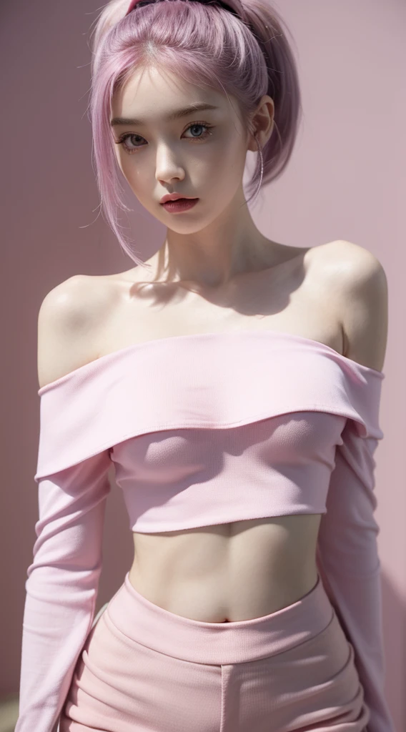 dynamic pose,sitting,side view,1girl,pale skin,pink hair,delicate face,freckles,shy,(baggy shirt,no underwear,black linen shorts with open sides:1.3),(breast,wide thigh gap:1.3),(white background),(best quality:1.2,ultra-detailed,realistic:1.37),portrait,soft colors,polished lighting