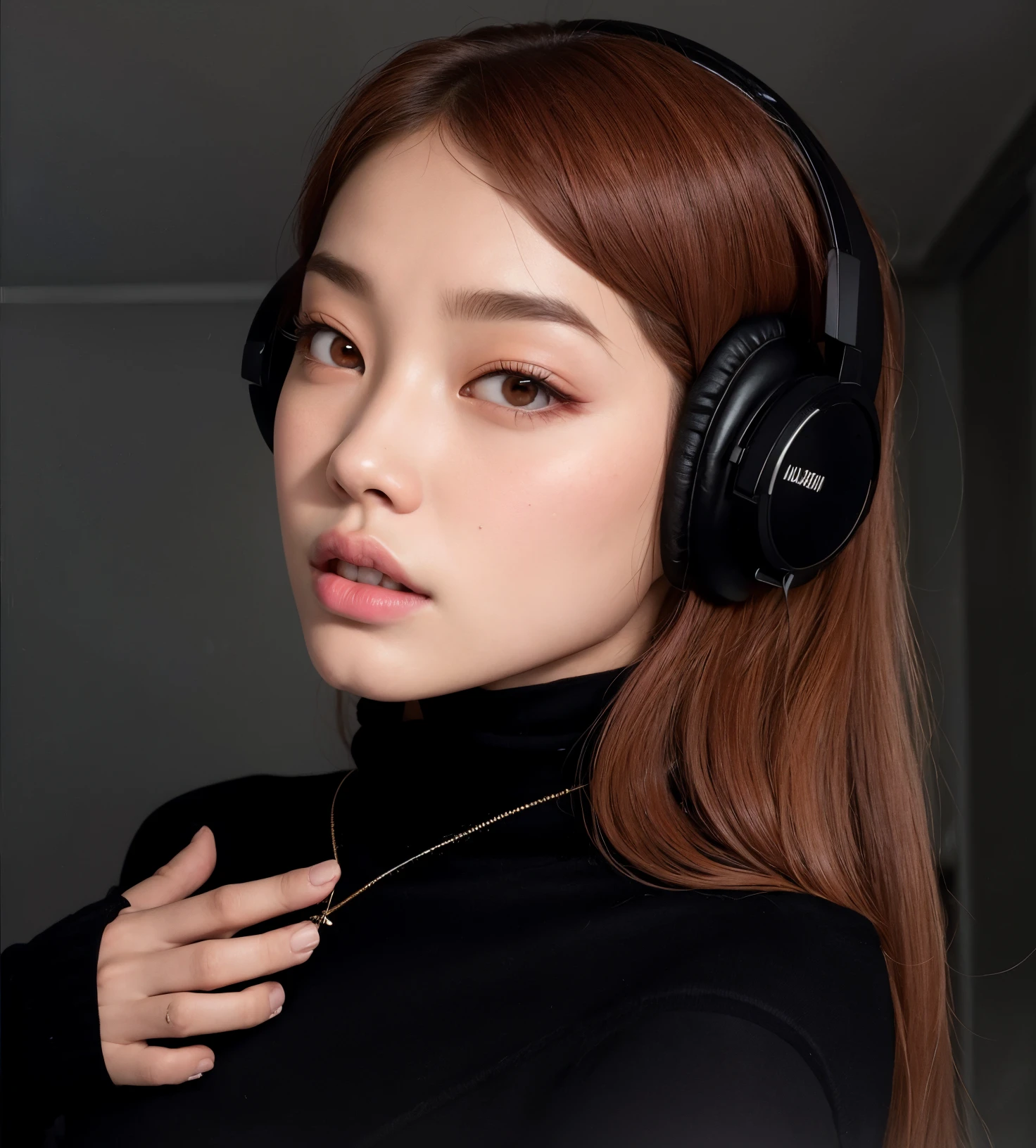There is a woman with headphones on and a necklace, con auriculares, con auriculares, Retrato de Jossi de Blackpink, ulzzang, Blackpink Jennie, Jossi de Blackpink, Sun Yunjoo, con auriculares negros, Jaeyeon Nam, Heonhwa Choe, Jinyoung Shin, Chica coreana, Parque Ji-min, Parque Roseanne de Blackpink, Usar auriculares