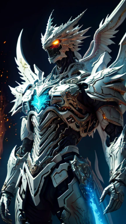 Silver White God of War，True dragons（（tmasterpiece））， （Best quality））， 8K， high detal， ultra - detailed， Extremely detailed CG unity 8k wallpaper， 1 Mech Boy，（Solo exhibition：1.2）， {white bones|Silver refining| Crystal Blood Demon|Phantom Dragon|lightning bolt} armour，， sci-fy， big breasts and big breasts， conflict， The movie  wonderful， （arma：1）， Full A， （Floating color{magia|ink|crystal|Fiery|Icy cold|Fiery|safe|Leiter|Rochas|sable|Particle|spark of light|bloods}：1.2）