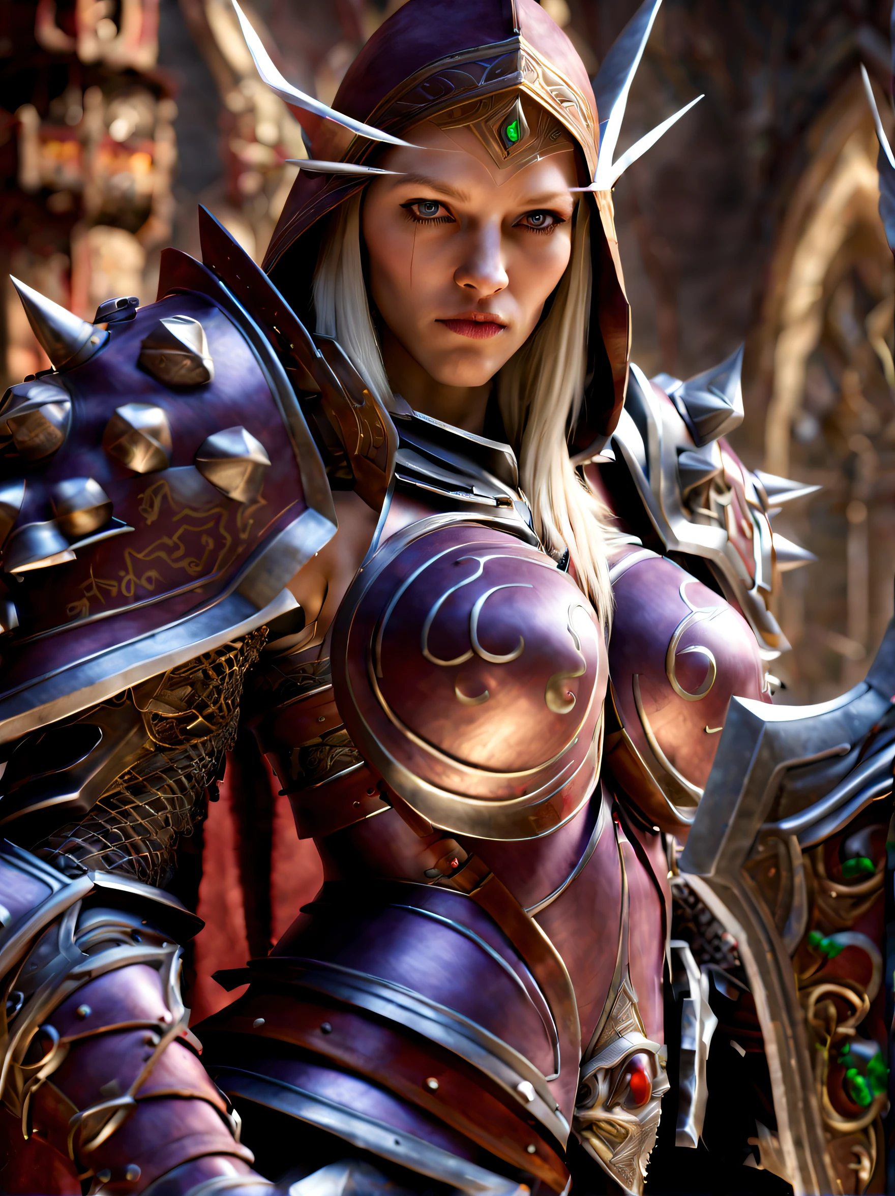 Hyper detailed photograph of a captivating upper body portrait of (((Sylvanas Windrunner:1))),Pom Klementieff,(((World of warcraft:1))), in armor with sword and shield posing for a picture, beautiful female knight, cunning expression that tells tales of countless fights, (looking at viewer:1.2), (sharp focus, hyper detailed, highly intricate:1.20), (natural lighting:1.2), Extremely high-resolution details, photographic, realism pushed to extreme, fine texture, incredibly lifelike, cinematic, 35mm film, 35mm photography, film, photo realism, DSLR, 8k uhd, hdr, ultra-detailed, high quality, high contrastGothic style."