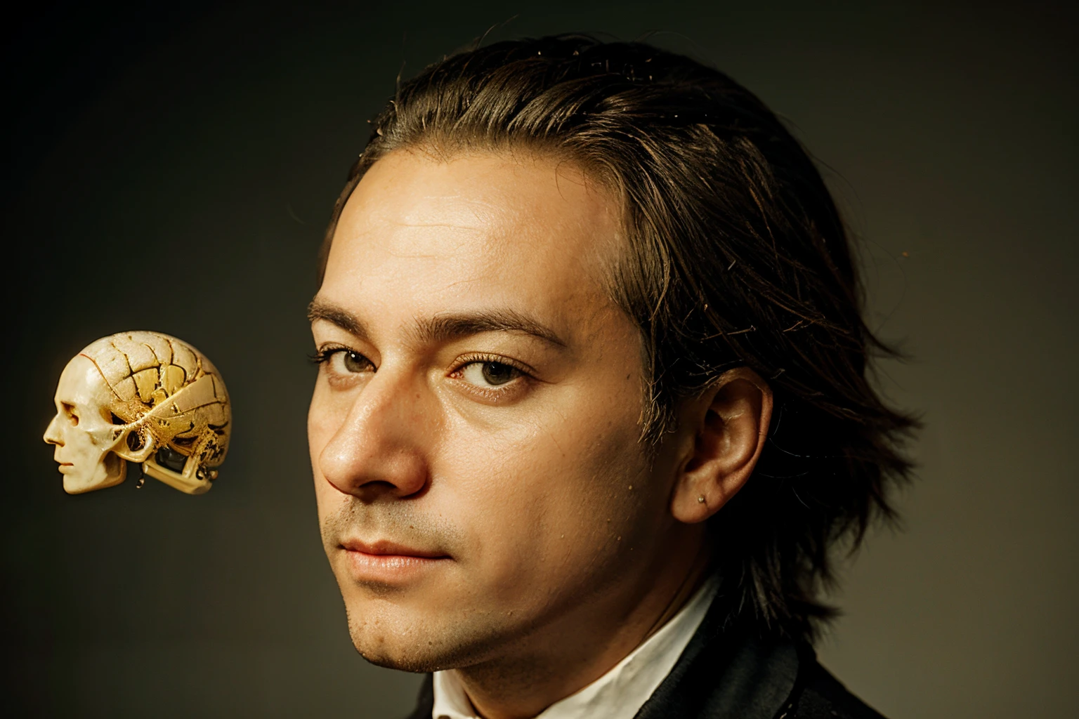 Score of a Mozart piece next to a stylized brain.