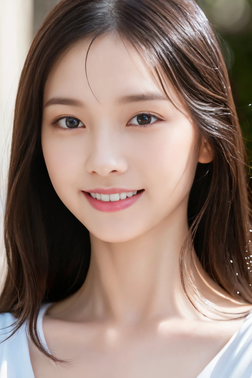 (Best quality at best, tmasterpiece, hyper HD, A high resolution, The very detailed, HD face, Clear picture, HighDynamicRange:1.5), (20 year old female:1.3), (Close-up photo of face, The eyes are in visual focus:1.4), (Cinematography style:1.5), ( Consciously, Slim and big-breasted, humongous large breast:1.4), (lisses, highly detailed, Glossy glossy skin), Highly Detailed Face and Skin Textur, (pretty eyes, There light in the eyes, A detailed eye), Very smile, Clear facial features, white skinned, The skin very fair, Wet hair, hair fluttering violently, Very smile,