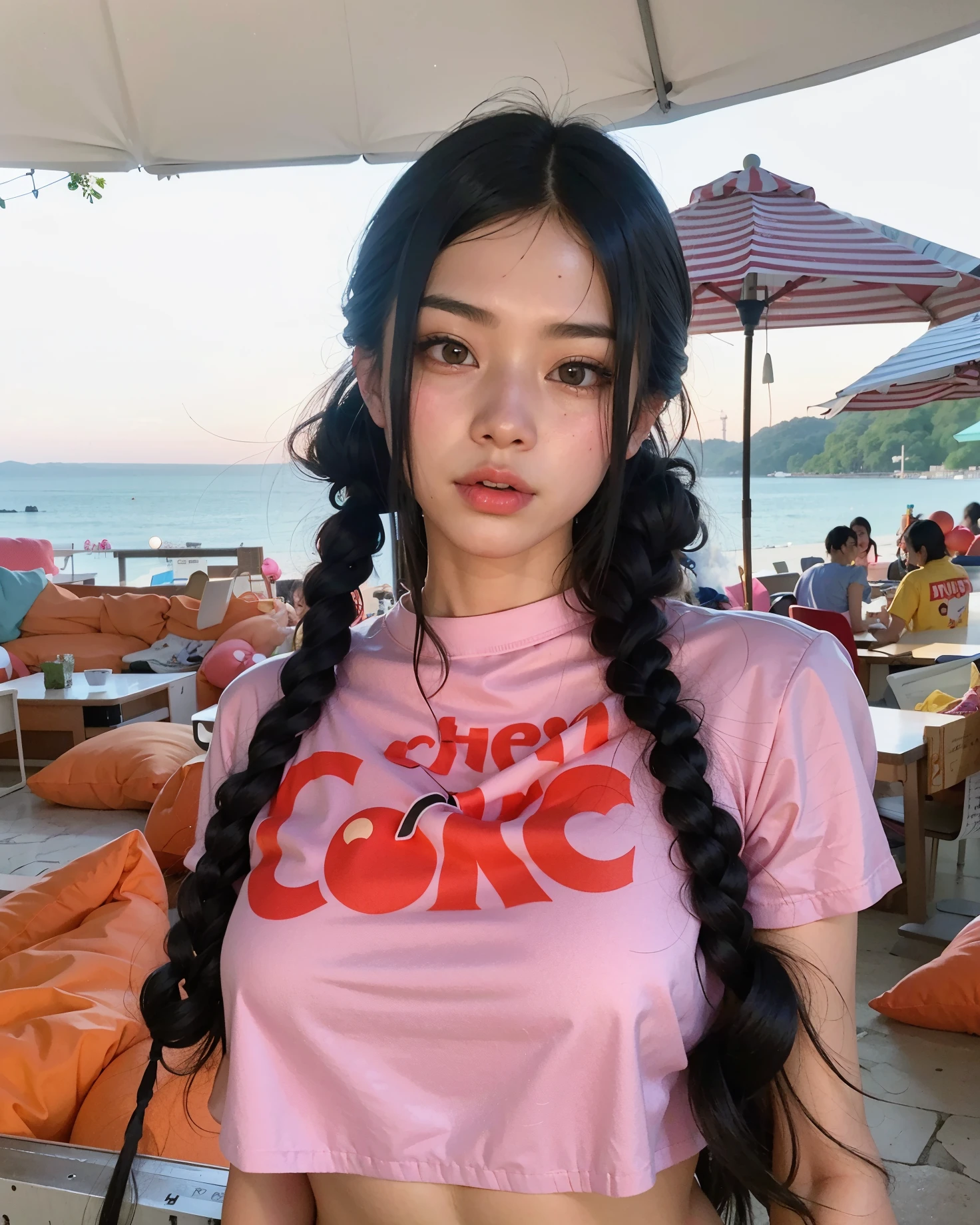 There was a woman with long black hair wearing a pink shirt., y 2 k Cutecore clowncore, Chica china, Anime Thai Girl, Estilo Y2K, Y estilo 2K, Cutecore, Chica coreana, Asian girl, soda themed girl, Asian girl with long hair, And 2K aesthetics, y2k aesthetic, lofi girl aesthetic