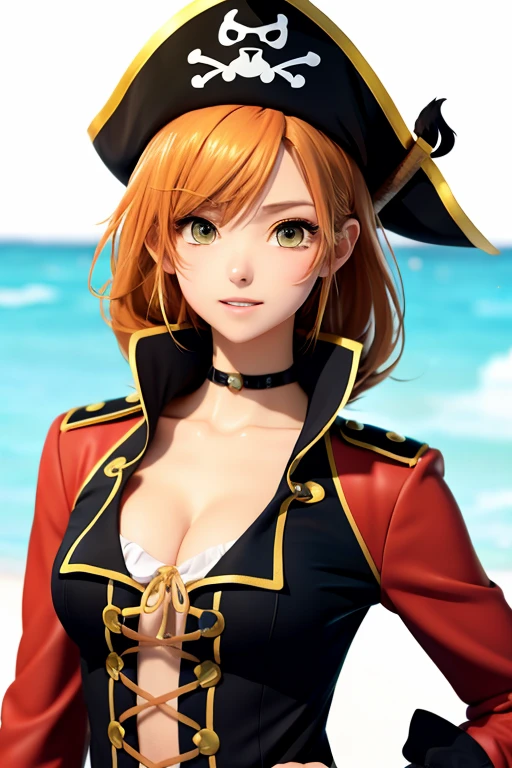 Cute anime cat wearing pirate costume like One Piece cartoon, Detailed, Realistic, 8K UHD, High quality