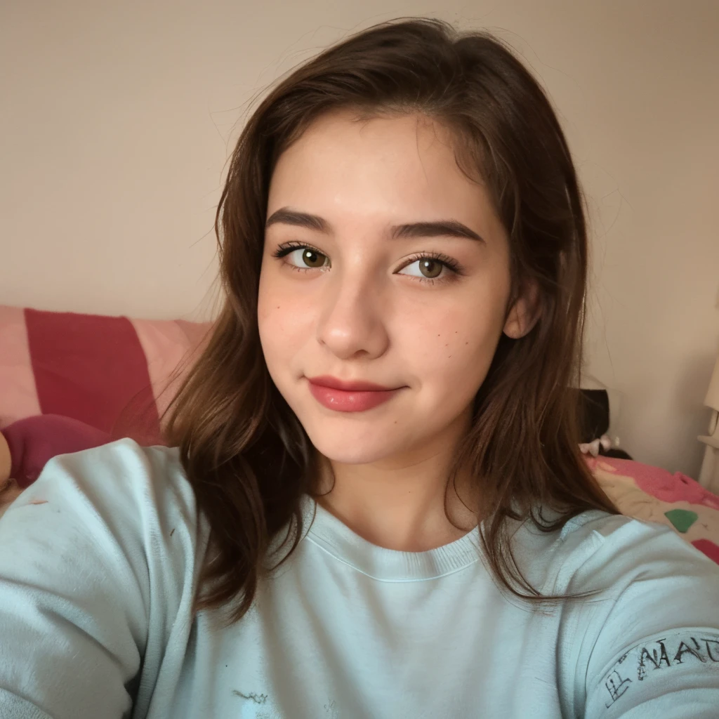 Chica, 18, puesto dedos en los labios, tocando los labios, selfie, pijama,(la mejor calidad),(calidad de manos)(calidad de ojos)(rasgos faciales)