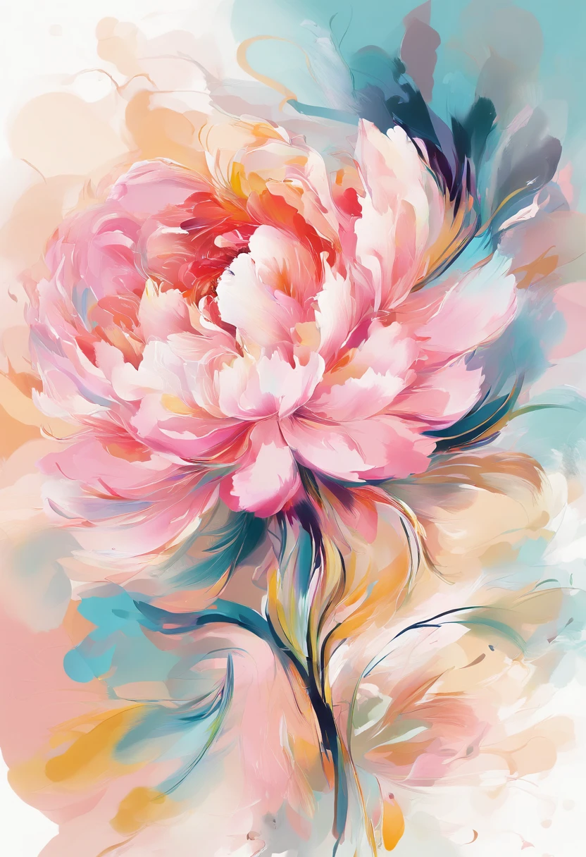 Draw an abstract painting of a single flower.,pale pink peony flowers、use acrylic paint、Abstract artist known for his unique use of acrylic pouring, real brush strokes,aesthetic composition,Minimal style, Delicate, Flowing strokes、Quiet and discreet shape、Pale pink peonies symbolize delicacy and gentleness.........、express embarrassment or embarrassment、The main colors of the work are soft and gentle tones..........、Add moist compacted sand、Enhances the texture and tactile elements of your artwork, While staring at this image, oot、Interaction of color and texture、Immerse yourself in the feeling of shame、guided by shame