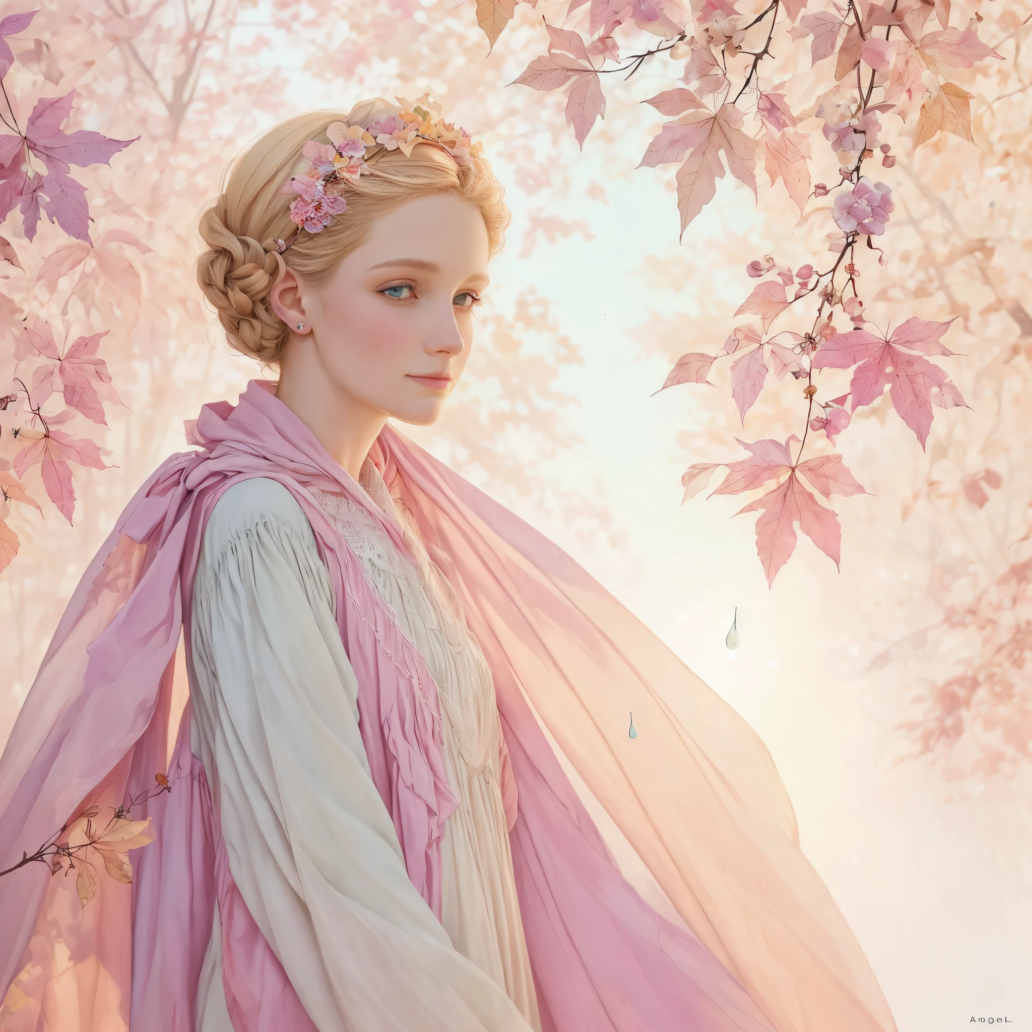 Agnes Cecil woman, bright design, pastel colors, ink drops, autumn light