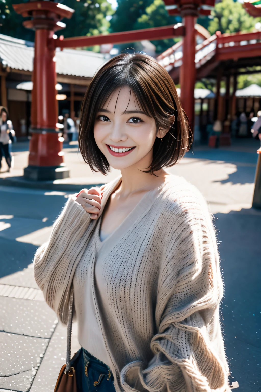 I want to see a video of this person talking。「Hi there」Let me say that。Soio、rough touch angle、ssmile、Beautiful Japan actress、27yo、short-haired、top-quality、​masterpiece、超A high resolution、Raw photography、女の子1人、