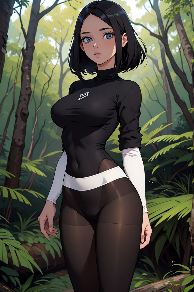 1girl, ((solo)), (((standing full body))), masterpiece, (high detail:1 1), Rough face, Natural skin, high quality, Hinata Hyuga, (((very long hair))), wavy detailed hair，(French braid hair), White eyes, （Big breasts:1.2 ），( smile:1.2），Face blush， (arm behind head:1.5), Sexy figure, perfect bodies, beautiful eyes, (Detailed face and eyes), (face: 1 2), voices, Extra, real photo, ... ... ........... PSD, sharp focus, contrast lighting, Delicate skin, High definition 8K, incredible details, realistic, professional photo shooting, 8K UHD, SLR camera, soft lighting , high high quality, film grain, Fujifilm XT3, magic, particle FX, (((she wears tight armor body suit, tight leggings))), (((in the forest, dark forest, horror forest, lavender field, cherry blossom petals))), looking at viewer, (((Show cameltoe))), ((full body)), ((standing)), gloves, ((huge ass)), nipples, ((long sleeves)), (((sexy slim body))), focus, ((black boots)), ((black gloves)), ((focus)), ((blush)), ((tight leggings))