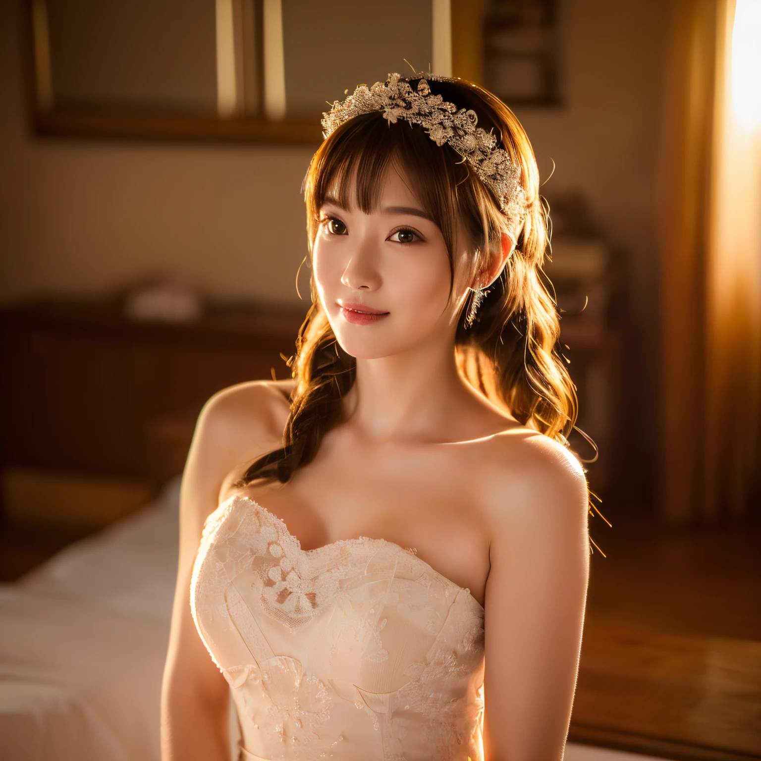 (Best Quality,4K,8K,hight resolution,masutepiece:1.2),Ultra-detailed,(Realistic,Photorealistic,Photorealsitic:1.37),Bright lighting,Young Girl,nude,wedding dress,NSFW