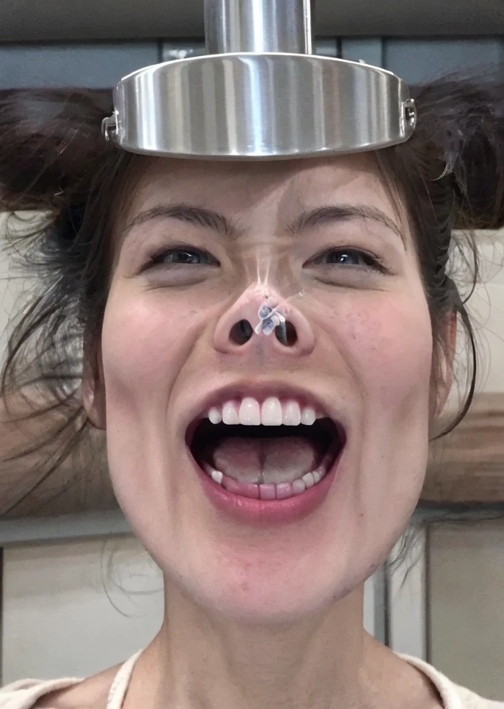 Adult girl with maid autfit put Slime on her hair