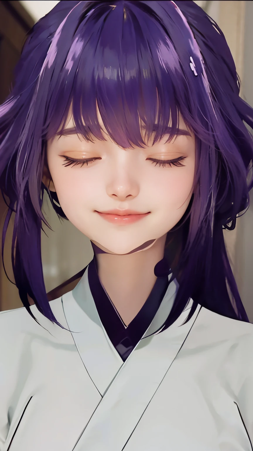Lora realistis smile while closing your eyes purple hair