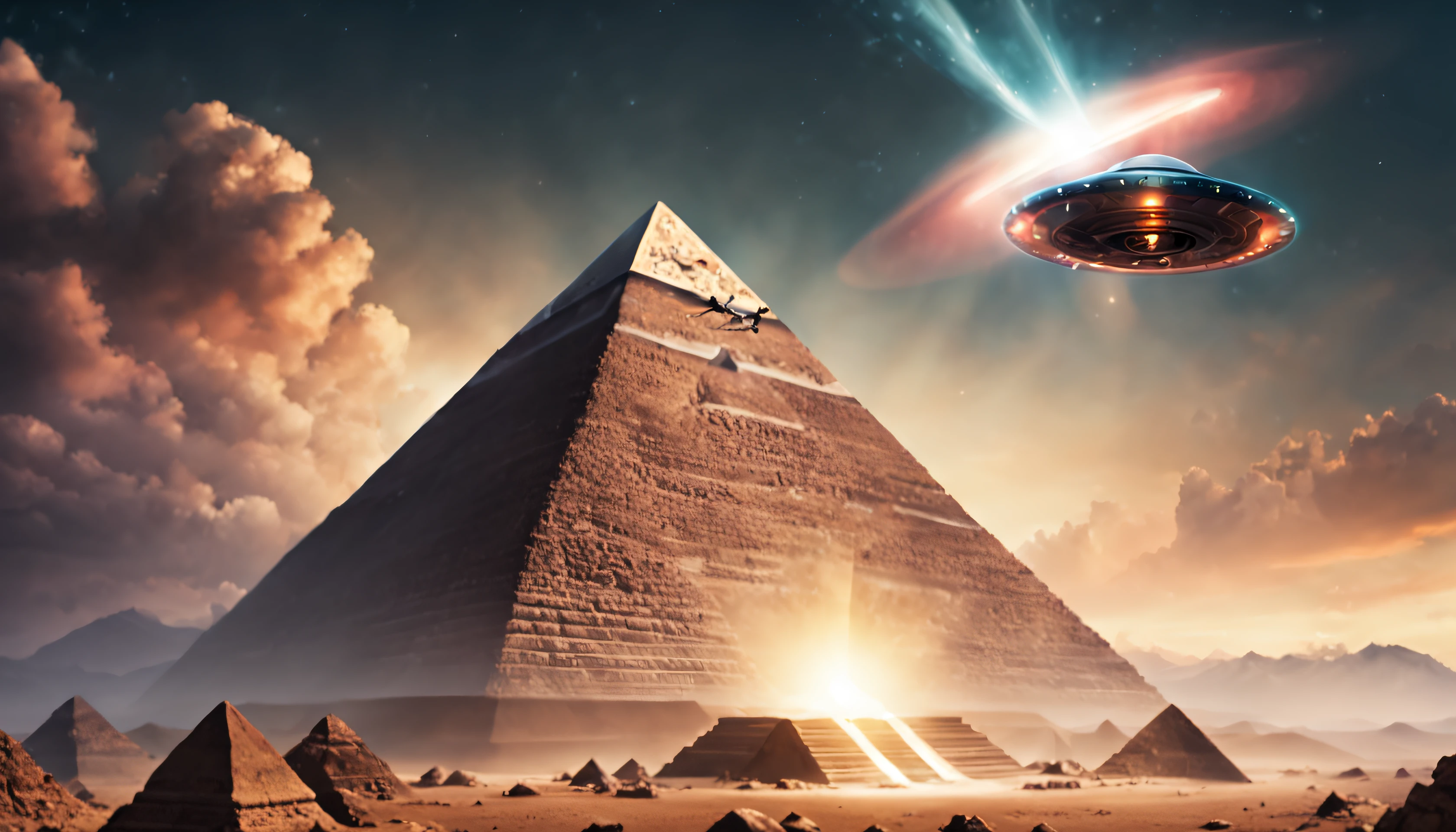 pyramid and ufo above it