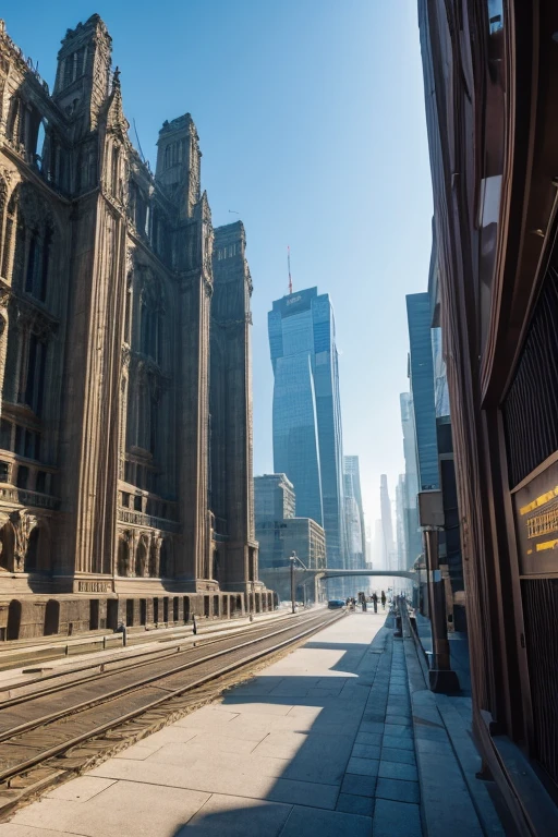 Complex stone structures in a futuristic city