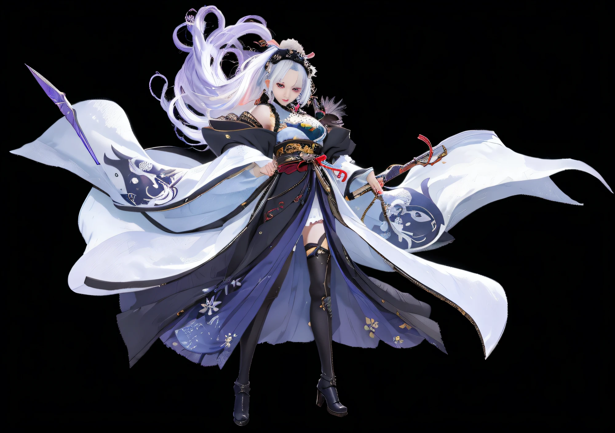 Real Photo 1.9　A detailed face　Anime girl with white hair and black dress holding a sword, onmyoji detailed art, genshin impact character, Onmyoji, Ayaka Genshin Impact, portrait onmyoji, keqing from genshin impact, ayaka game genshin impact, lunar themed attire, zhongli from genshin impact, genshin impact style　Realistic