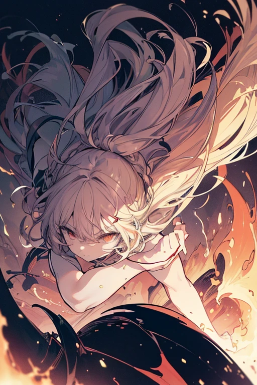 ((masterpiece)), ((high resolution)), ((super delicate)), (Line drawing drawing style illustration), (full-length), (Scenes of battle with monsters), (Outline warm color), manga style, Fearless laughter, psychopathic, Distant view, action pose, (dynamism), (sense of speed), eerie, horror factor, (Distinctive hair style), (Creative accessories), (individualistic atmosphere), eerie worldview, Suspicious atmosphere