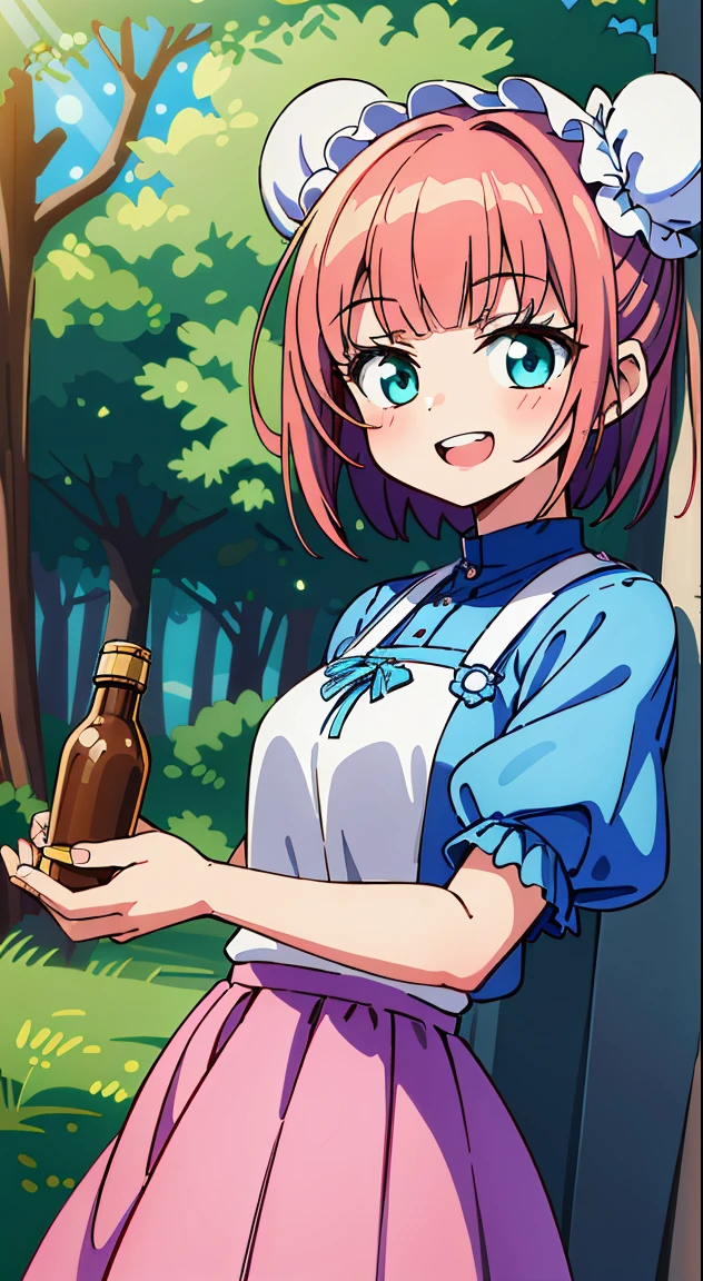 (masutepiece, Best Quality, Perfect Anatomy, High quality:1.4), absurderes, absolutely resolution, unbelievable Ridiculous, hight resolution, ultra-detailliert, Official art, Unity 8k壁纸, Kinetic typography,nice hand, Perfect hands, Detailed beautiful hands, Large_filesize, fulcolor, hight resolution, symmetric, exceptional, Best aesthetic, newest, Anime, very beautiful detailed body,The hair,faces,The eye, , BREAK,
( girl), 1 beautiful girl, (Cute:1.5), (Chibi: 0.8), (kawaii: 1.5), (Lori: 0.5), (17 years oldK(Red hair, short-hair,2 hair buns,Blunt bangs:1.4),(:D,grin:1.3),{Heterochromia,pale blue eyes,pale green eyes, Eye Highlights,The first hyperfine stars:1.5},star eye silhouette thick eyelashes, Double eyelids:1.2),(de pele branca),BREAK,Clear skin,Beautiful skin, ,(best quality face),(Top quality glowing eyes),(The best smile,:D:1.45) ,
BREAK (white and light green theme:1.4), ((Gothic lolita, classic and cutehion):1.2), (Light green classic bonnet on the head:1.4), (Fusion of light green jumper skirt and white blouse:1.5), (lightgreen (overall skirt, jumper skirt) With white frills:1.4), (The skirt has a large light green ribbon.:1.4), ((Short sleeves, Bishop Sleeve):1.3), (crinoline:1.2), (Oversized multilayer skirt with ruffles:1.3), (White pantyhose:1.2), (Place multi-layered white ruffles on the front of the skirt。。。:1.3),
BREAK (The pink skirt has detailed embroidery..:1.4), (lowfers:1.1),
BREAK
sitting, knees up,
Outdoors, day, Blue sky, cumulonimbus clouds, Sunlight, Flowers, garden, forest, Soto, Trees, Wind, Windy, Nature, tussock, (camping:1.4),depth of fields,
BREAK,wakame,wakame,wakame,(Dynamic Poses, Dynamic Angle, close-up, Cowboy Shot:1.4),
BREAK,(Blurry background:1.3),(absurderes, hight resolution, Super Detail Art),cel shading,Clear Color, Lonely optical effect, Beautiful pictures, Bright glow, mystic atmosphere,(Close-up of girl:1.1), Mystical light particle effect,manga influence, clean line drawings,
nice hand, Perfect hands,