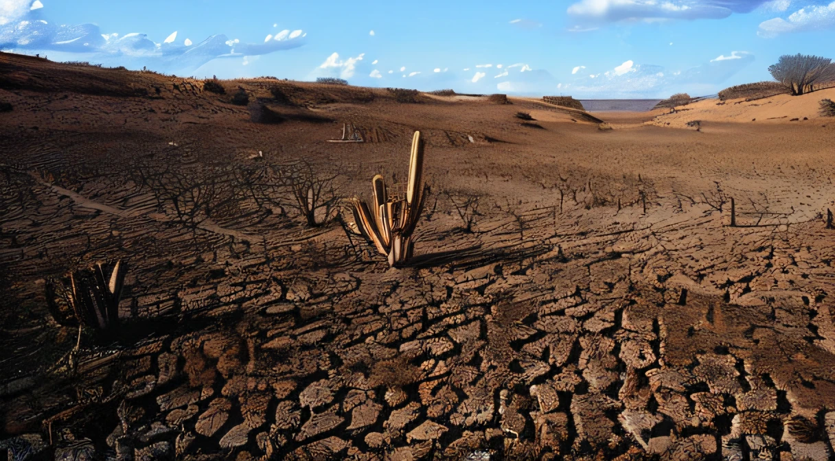 plowed area with dry land and some trees in the middle, barren dry land, seca, paisagem seca, deserto seco, barren landscape, leito seco do lago rachado, barren desert landscape, arid ecosystem, terra rachada, photograph credit: AP, Directed by: Adam Chmielowski, barren wasteland, paisagem de terrenos baldios planos, Directed by: Yasushi Sugiyama