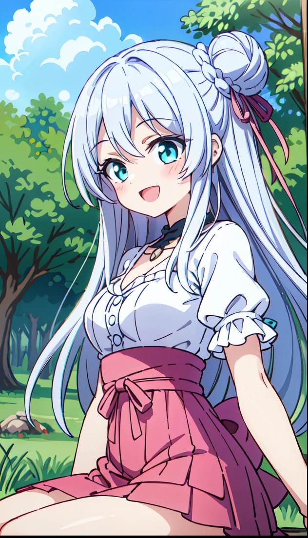 (masutepiece, Best Quality, Perfect Anatomy, High quality:1.4), absurderes, absolutely resolution, unbelievable Ridiculous, hight resolution, ultra-detailliert, Official art, Unity 8k壁纸, Kinetic typography,nice hand, Perfect hands, Detailed beautiful hands, Large_filesize, fulcolor, hight resolution, symmetric, exceptional, Best aesthetic, newest, Anime, very beautiful detailed body,The hair,faces,The eye, , BREAK,
1 beautiful girl, 1girl in, (Cute:1.5),(Cool:0.8), (Beauty:1.5),(Chibi:0.5), (17 years old girl), (girl, Older sister, Unclear, Beautiful face of Japan:1.2) BREAK, (A detailed eye,Tsuriformes:1.2),(Silver hair,Long hair in a bun,Deco:1.8), star eye silhouette thick eyelashes, Double eyelids:1.2), cleavage, ,Swaying udder, Clear skin, Beautiful skin, Shy, Erect ,Clear skin, Beautiful skin, Shy, gleaming skin,(best quality face),(Top quality glowing eyes),(The best smile,:D:1.45), (The best smile,:D:1.45),
BREAK (white and light green theme:1.4), ((Gothic lolita, classic and cute fashion):1.2), (Light green classic bonnet on the head:1.4), (Fusion of light green jumper skirt and white blouse:1.5), (lightgreen (overall skirt, jumper skirt) With white frills:1.4), (A large light green ribbon ribbon on the skirt:1.4), ((Short sleeves, Bishop Sleeve):1.3), (crinoline:1.2), (Oversized multilayer skirt with ruffles:1.3), (White pantyhose:1.2), (Place multi-layered white ruffles on the front of the skirt。:1.3),
BREAK (Detailed embroidery on pink skirt:1.4), (lowfers:1.1),
Break Sitting, knees up,
Outdoors, day, Blue sky, cumulonimbus clouds, Sunlight, Flowers, garden, forest, Soto, Trees, Wind, Windy, Nature, tussock, (camping:1.4),depth of fields,
BREAK,wakame,wakame,wakame,(Dynamic Poses, Dynamic Angle, close-up, Cowboy Shot, Cowboy Shot:1.4),
BREAK,(Blurry background:1.3),(absurderes, hight resolution, Super Detail Art),cel shading,Clear Color, Lonely optical effect, Beautiful pictures, Bright glow, mystic atmosphere,(Close-up of girl:1.1), Mystical light particle effect,manga influence, clean line drawings,
nice hand, Perfect hands,