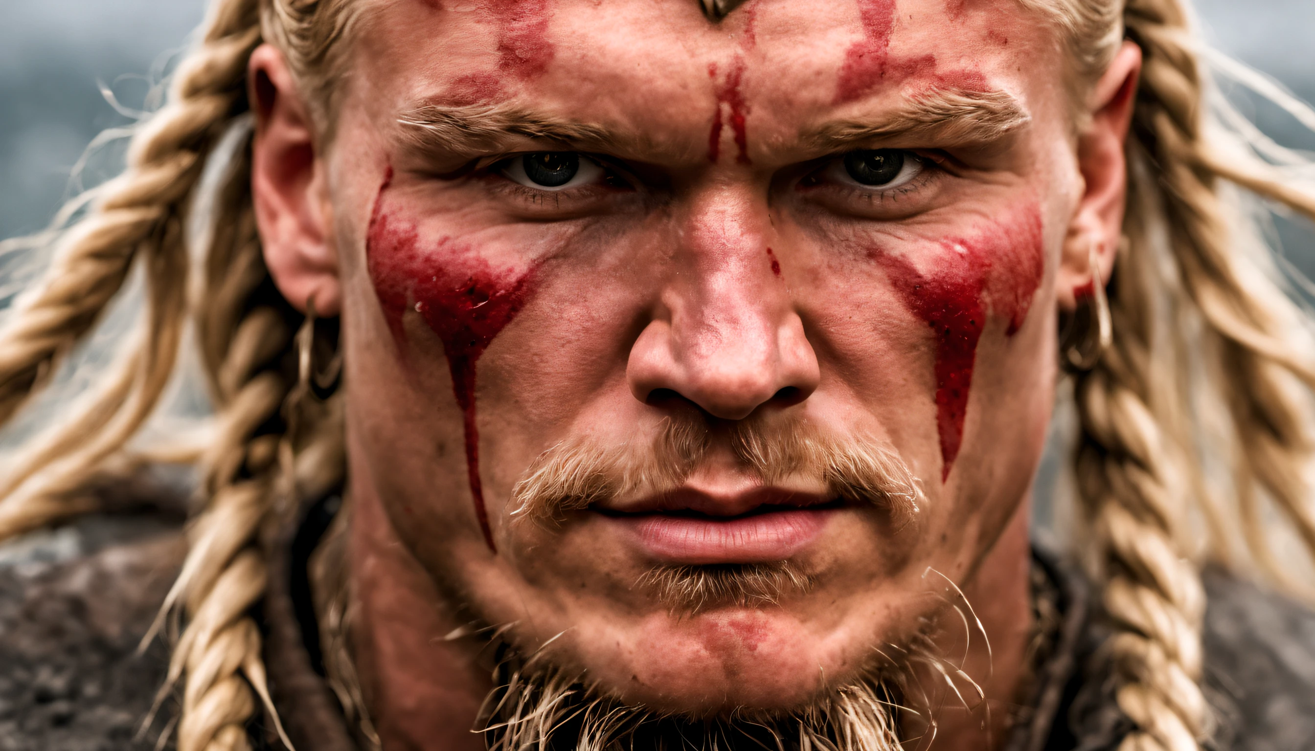 8k, best quality, master part, Ultra high resolution, (realismo: 1.4), foto original),(Vikings warriors with bloods), (highly  detailed real skin) ( detailed clear face) background vikings complex details, (((((Erling Haaland)))))