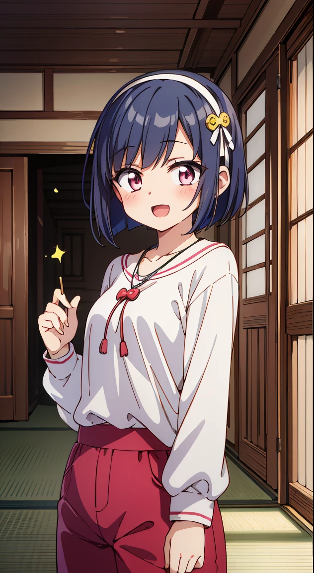 (masutepiece, Best Quality, Perfect Anatomy, High quality:1.4), nice hand, Perfect hands, Detailed beautiful hands, Large_filesize, fulcolor, hight resolution, symmetric, exceptional, Best aesthetic, newest, Anime, very beautiful detailed body,The hair,faces,The eye, , BREAK,
1 beautiful girl, ( girl), Very detailed, colourfull, highest details, 1 beautiful girl, Solo,(Cute:1.5),(Chibi:0.8), (kawaii:1.5),(Lori:0.5),(girl, Cute, Cheerful, Loli face, slightly bulging chest),(A dark-haired,Disheveled short bob,tareme,Pink eyes:1.55),(sano,A smile,Bad face:1.2), (White rabbit ear headband:1.2),Shiny skin,Clear skin, Beautiful skin,(best quality face),(Top quality glowing eyes), (The best smile,Doya face:1.45), BREAK,
girl, black eyelashless hair), (red hairband, Braid hair), (Mushrooms on the head),
Break HA,
(light yellow blouse:1.2), (wide pants skirt, red pants skirt:1.2), blue pendant necklace, (Flat color),
BREAK,(morning), inside in room,A room in a dilapidated apartment,Tatami mats,window,Chabudai,unit bath door,entranceway,scattered diapers,naked girl poster,coke,on back, tusk, Open mouth, Looking away,depth of fields,
BREAK,wakame,wakame,wakame,(Cowboy Shot:1.4),
BREAK,(Blurry background:1.3),(absurderes, hight resolution, Super Detail Art),cel shading,Clear Color, Lonely optical effect, Beautiful pictures, Bright glow, mystic atmosphere,(Close-up of girl:1.1), Mystical light particle effect,manga influence, clean line drawings,