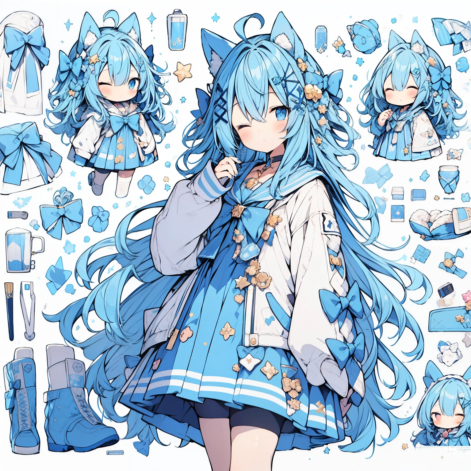 1个Giant Breast Girl, Alone, one eye closed, ahoge, woven, eBlue eyes, As estrelas (symbol), Blue nails, boots, full bodyesbian, the bow, Animal ear, jewely, long whitr hair, view the viewer, nail polish, fur-trim, with her mouth open, Colorful hair, A blue headdress, a skirt, ;ova, Fluffy sleeves, capes, Say goodbye to hair accessories, Hairstyles, has cleavage, By bangs, longer sleeves, blue bow, hair adornments, Blue hair, Starry sky print, a blue dress, Blonde hair, blue capelet, nipple chain, Very long hair, a skirt, x hair ornamen, wings, There are striped ones, Be red in the face, 耳Nipple Ring, Blue footwear, Head wings, :ova, constellation print, Fluffy long sleeves, blue skirts, striped bow, sockes, constellation,