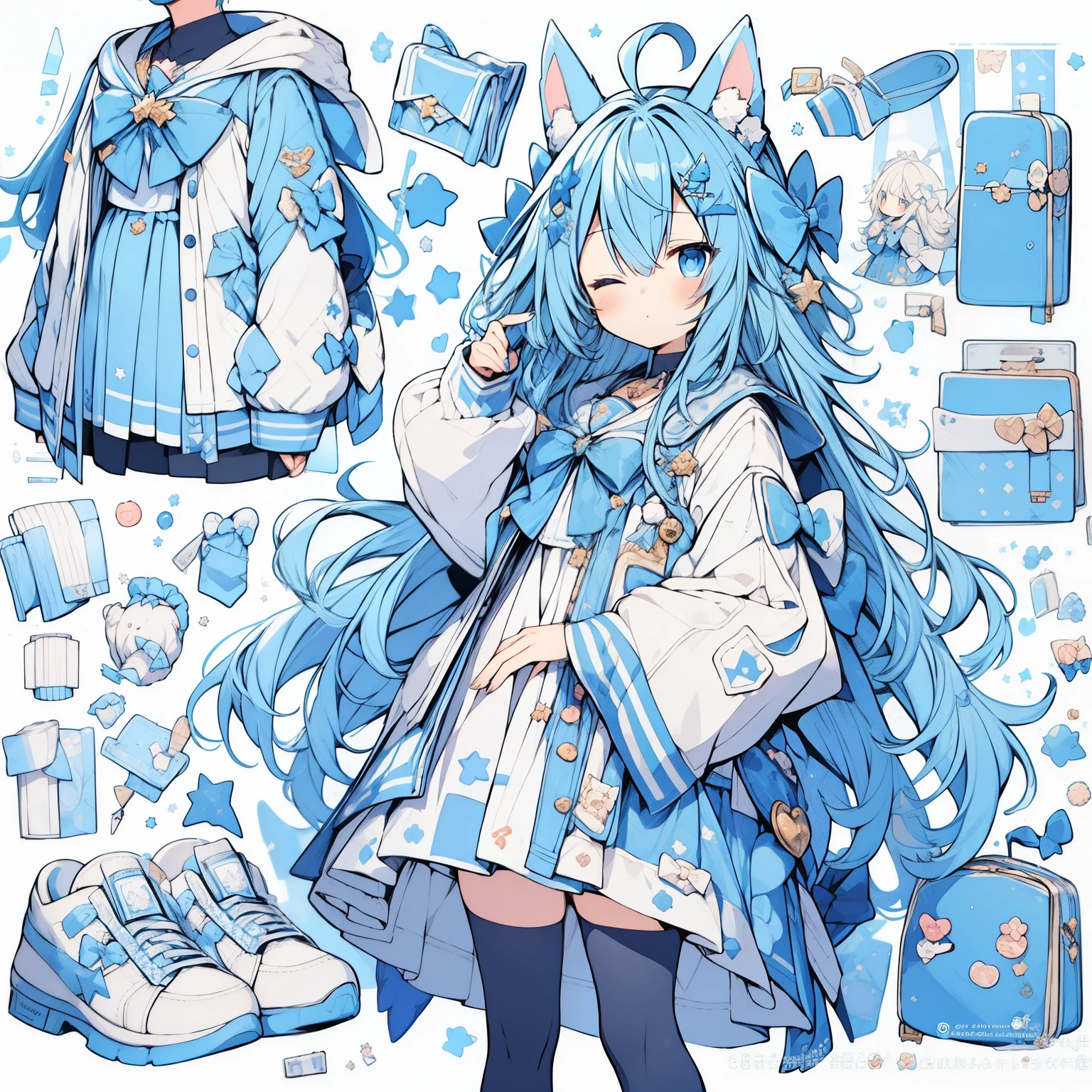 1个Giant Breast Girl, Alone, one eye closed, ahoge, woven, eBlue eyes, As estrelas (symbol), Blue nails, boots, full bodyesbian, the bow, Animal ear, jewely, long whitr hair, view the viewer, nail polish, fur-trim, with her mouth open, Colorful hair, A blue headdress, a skirt, ;ova, Fluffy sleeves, capes, Say goodbye to hair accessories, Hairstyles, has cleavage, By bangs, longer sleeves, blue bow, hair adornments, Blue hair, Starry sky print, a blue dress, Blonde hair, blue capelet, nipple chain, Very long hair, a skirt, x hair ornamen, wings, There are striped ones, Be red in the face, 耳Nipple Ring, Blue footwear, Head wings, :ova, constellation print, Fluffy long sleeves, blue skirts, striped bow, sockes, constellation,